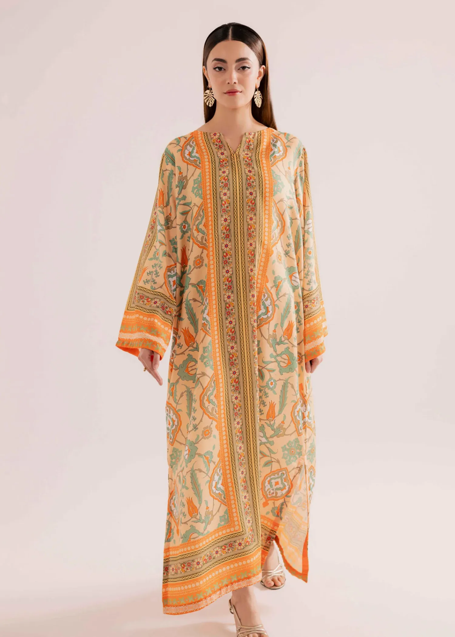 Raw Silk Kaftan in Multi