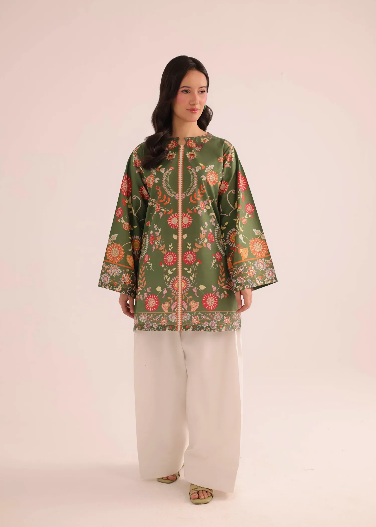 Lawn Kurti in Olive Green