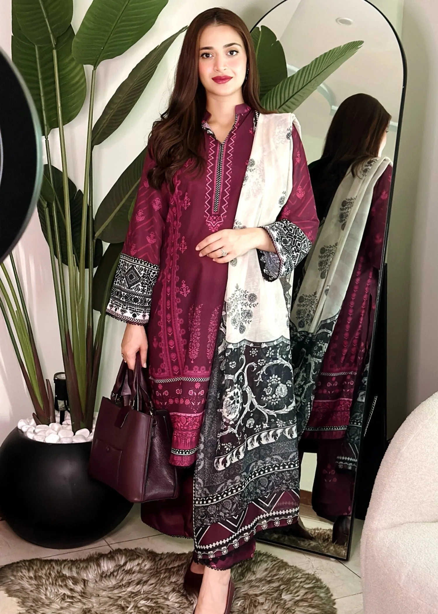 Printed Kurta Set in Plum