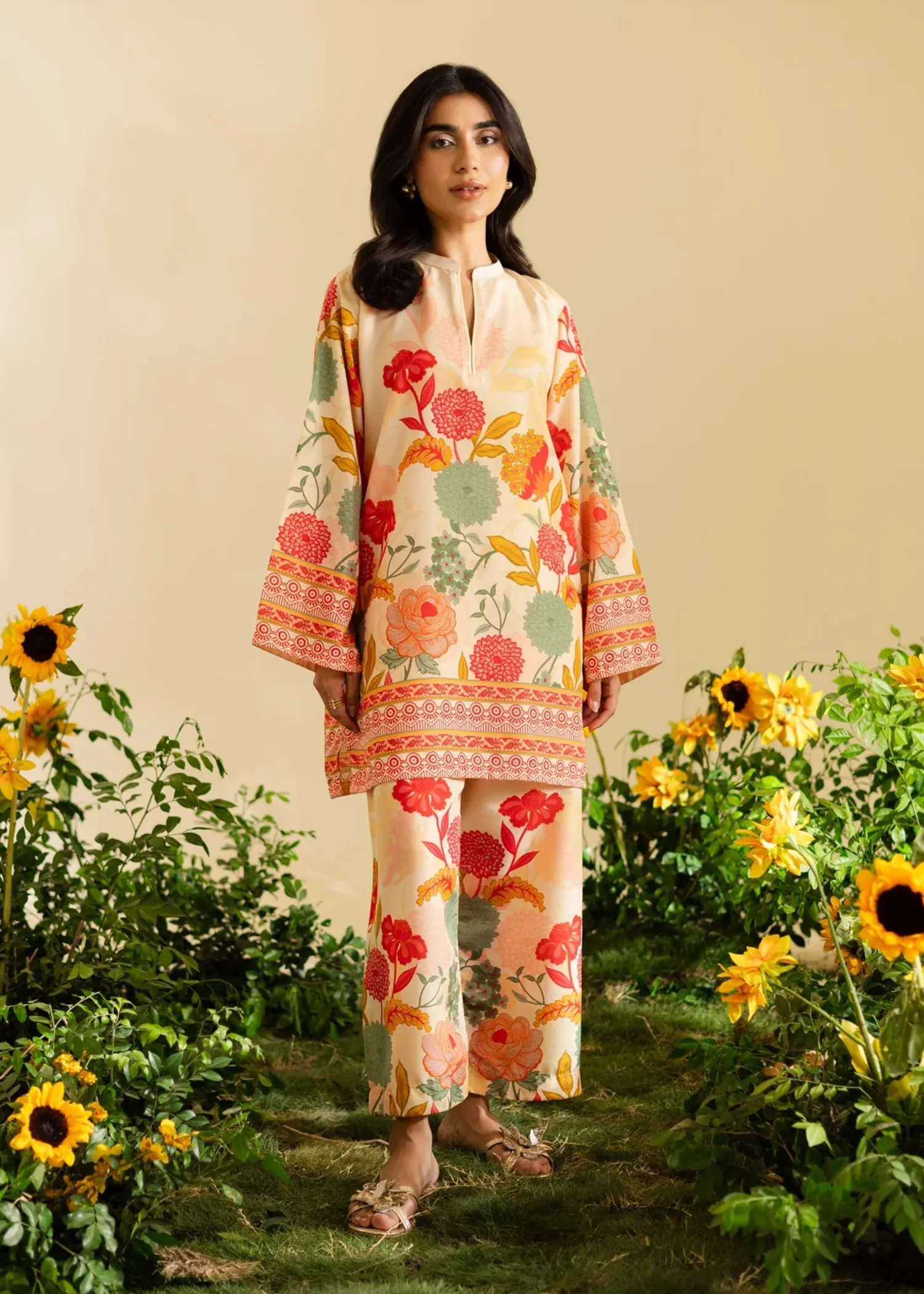 Poly Lawn Co-ord Set in Multi