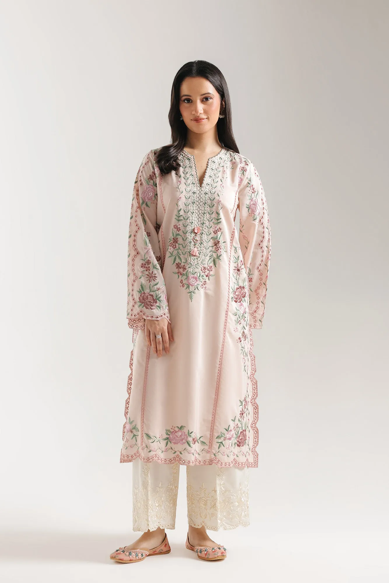 Embroidered Suit in Pale Coral