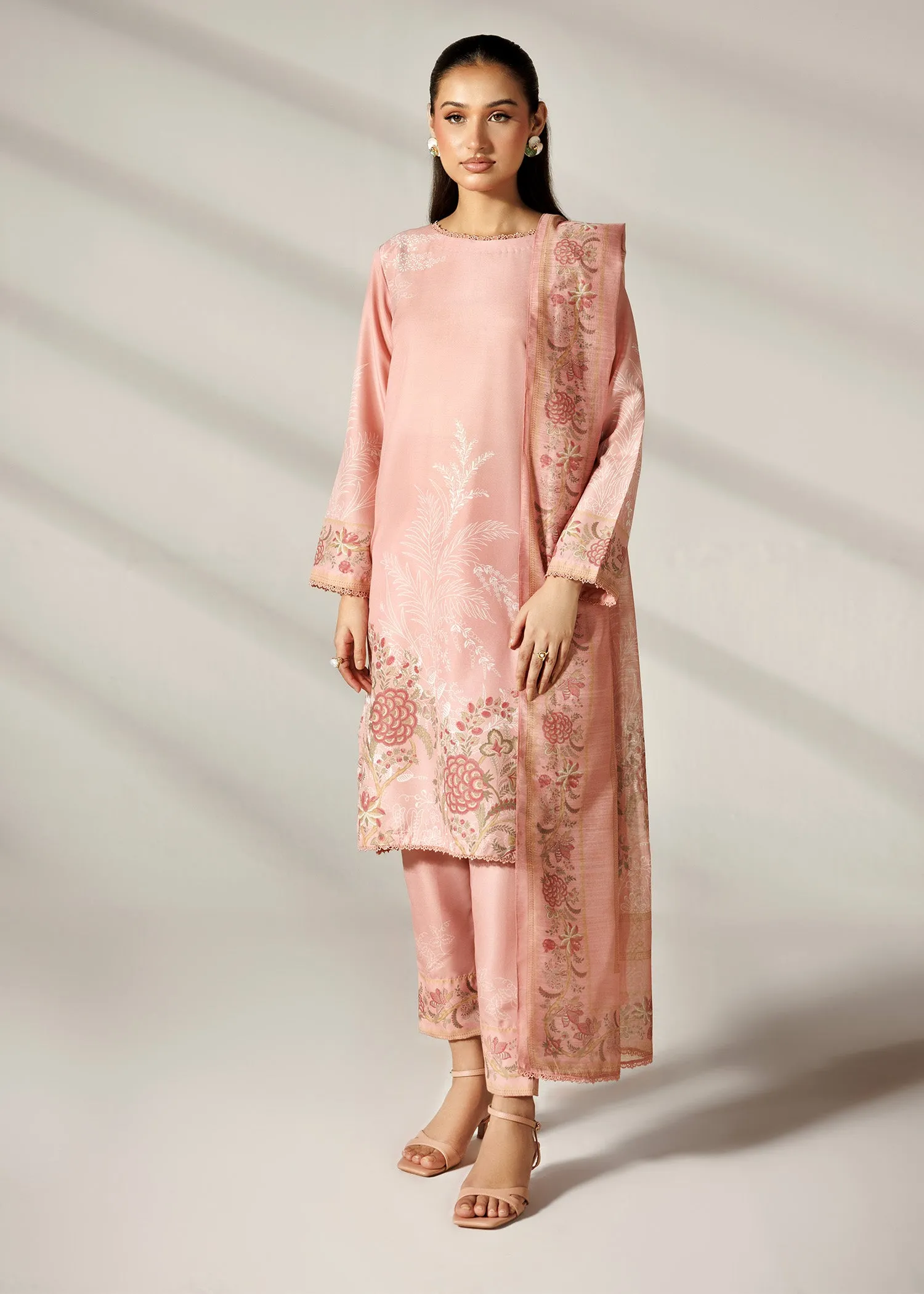 Printed Kurta Set in Peach Pink