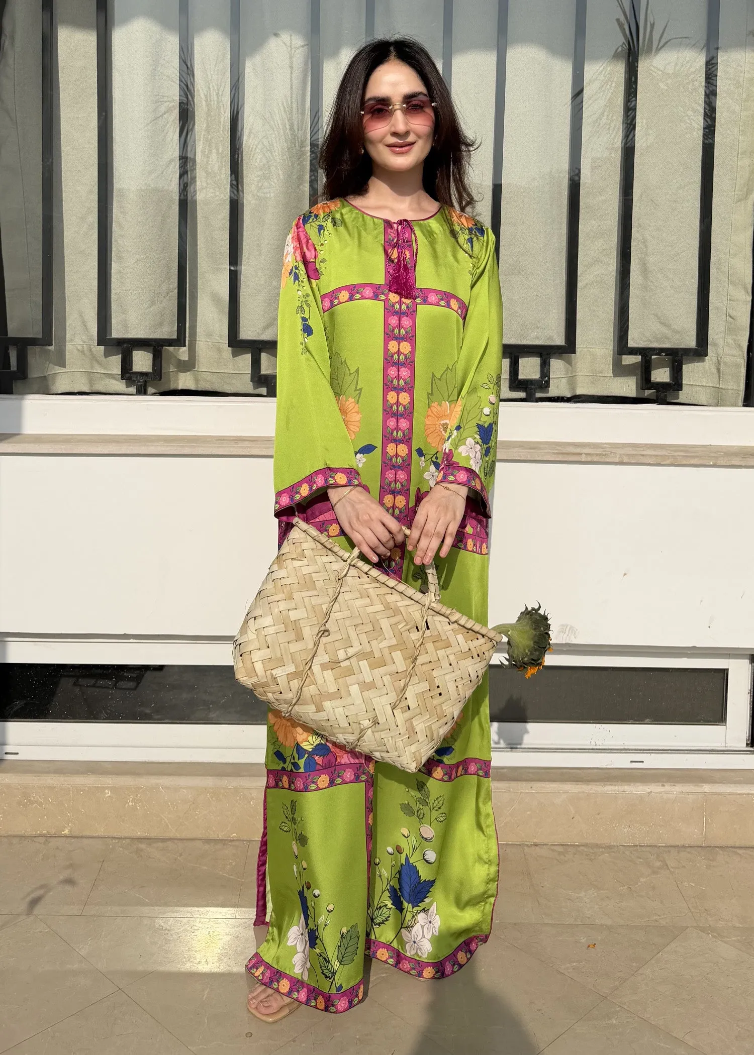 Printed Kaftan in Apple Green