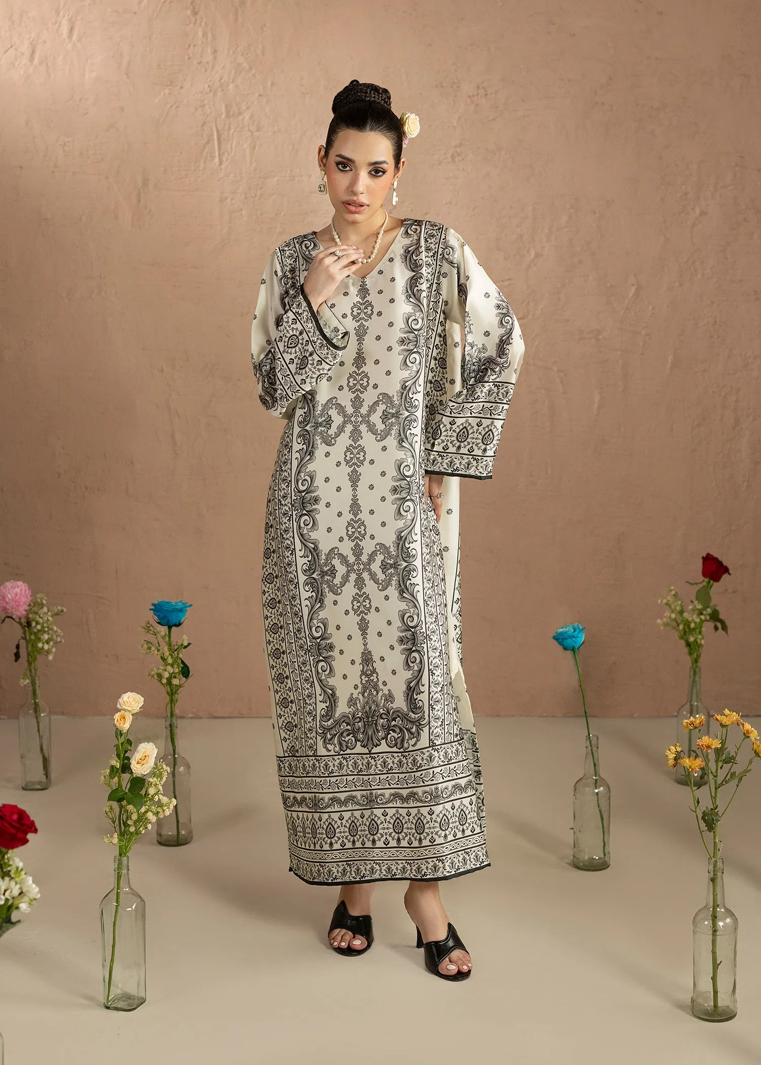 Silk Charmeuse Kaftan in Off-White
