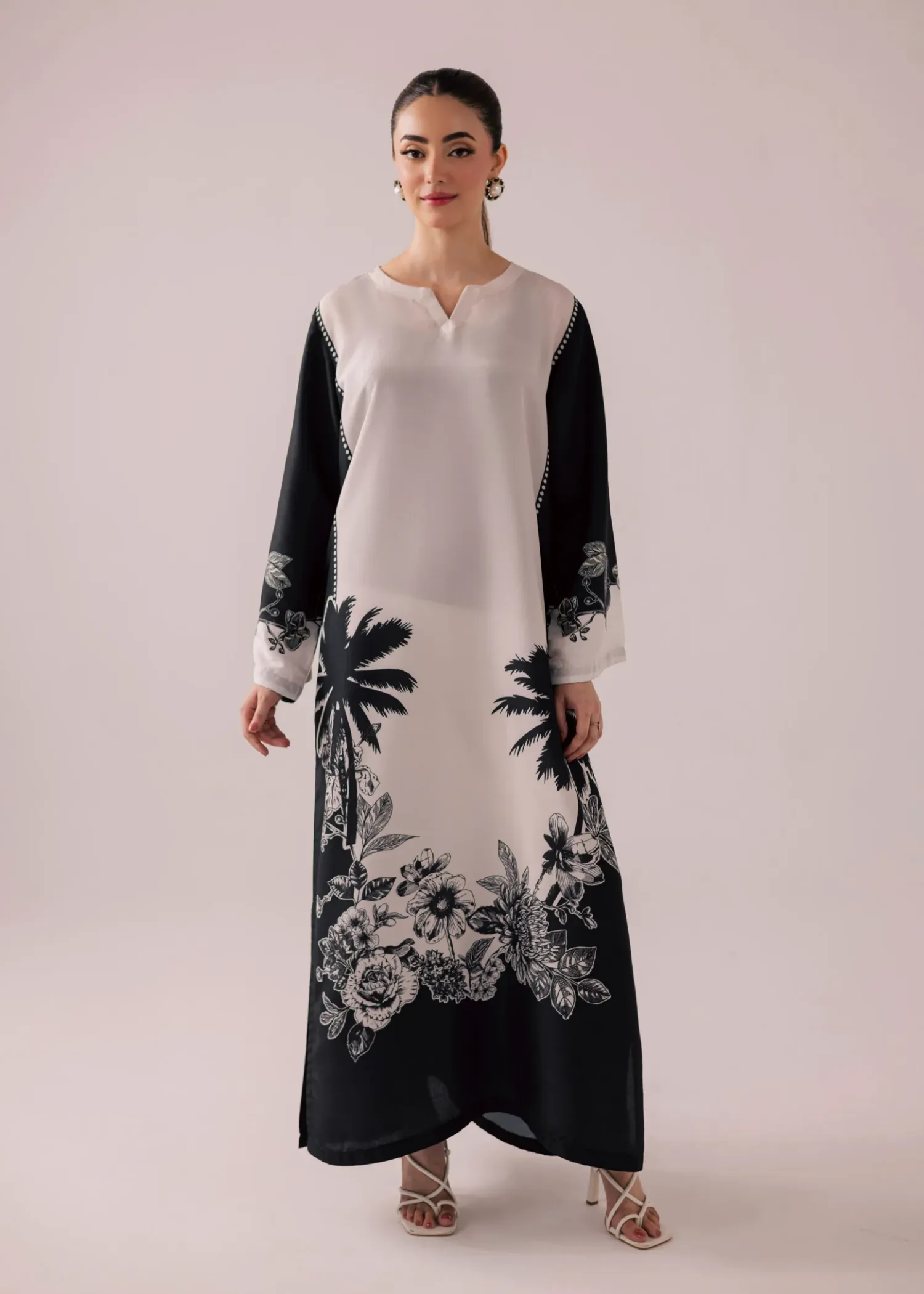 Raw Silk Kaftan in Off-White