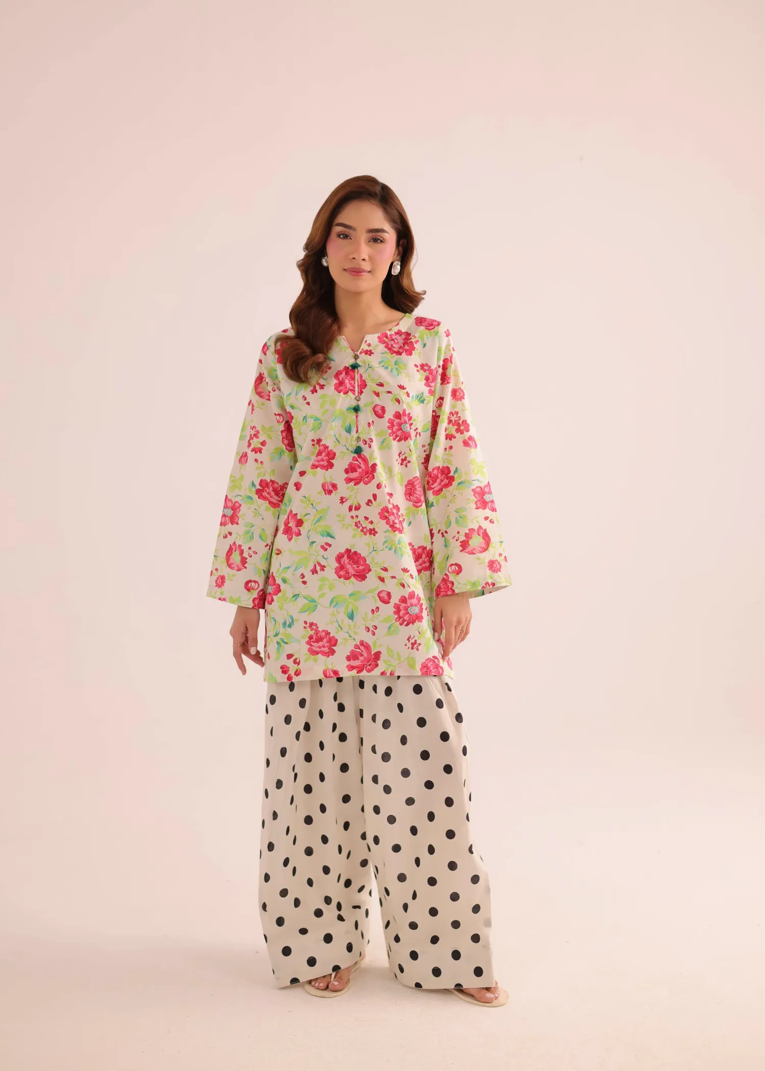 Poly Lawn Kurta Set in Yellow Green