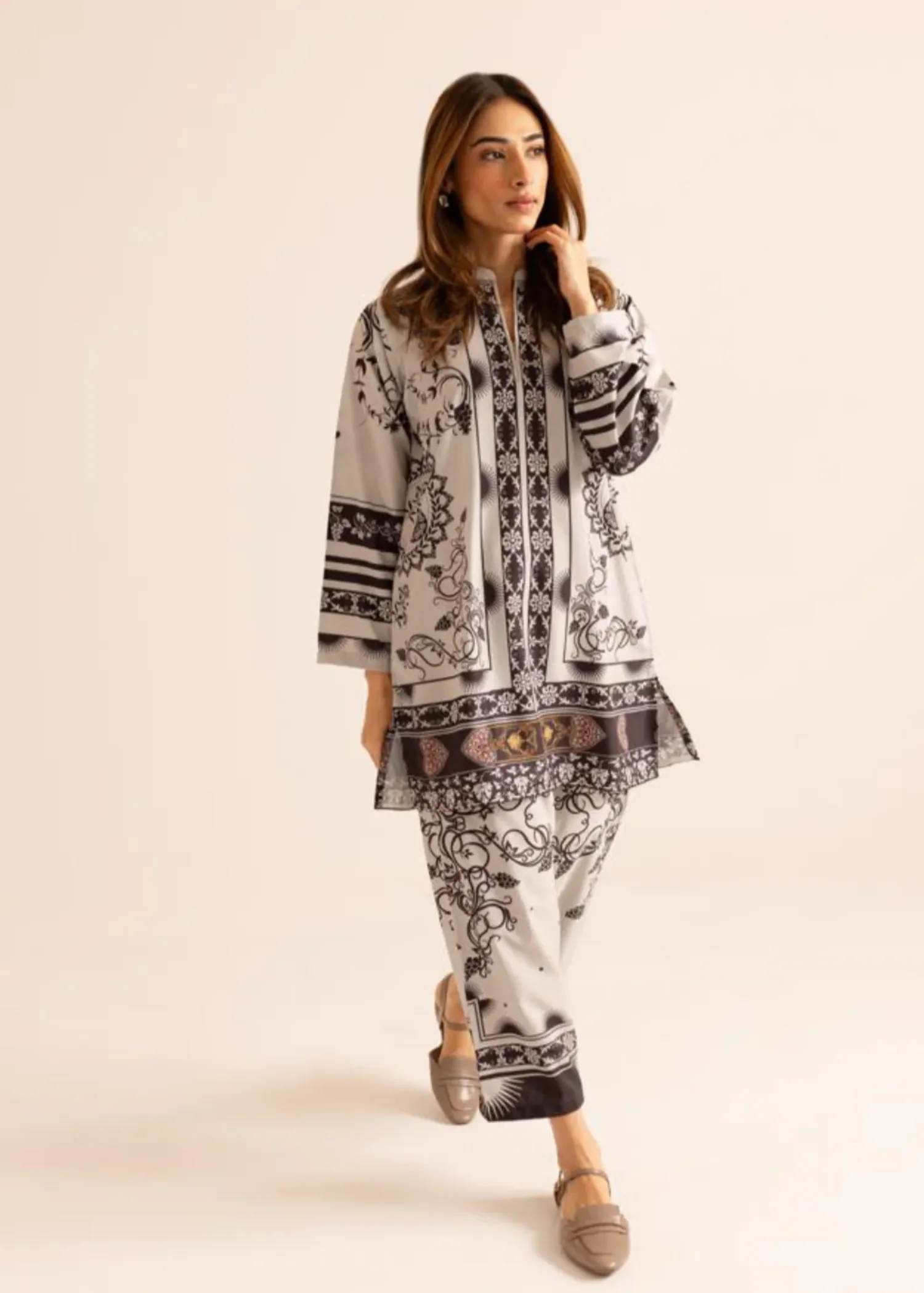 Poly Lawn Co-ord Set in Light Grey