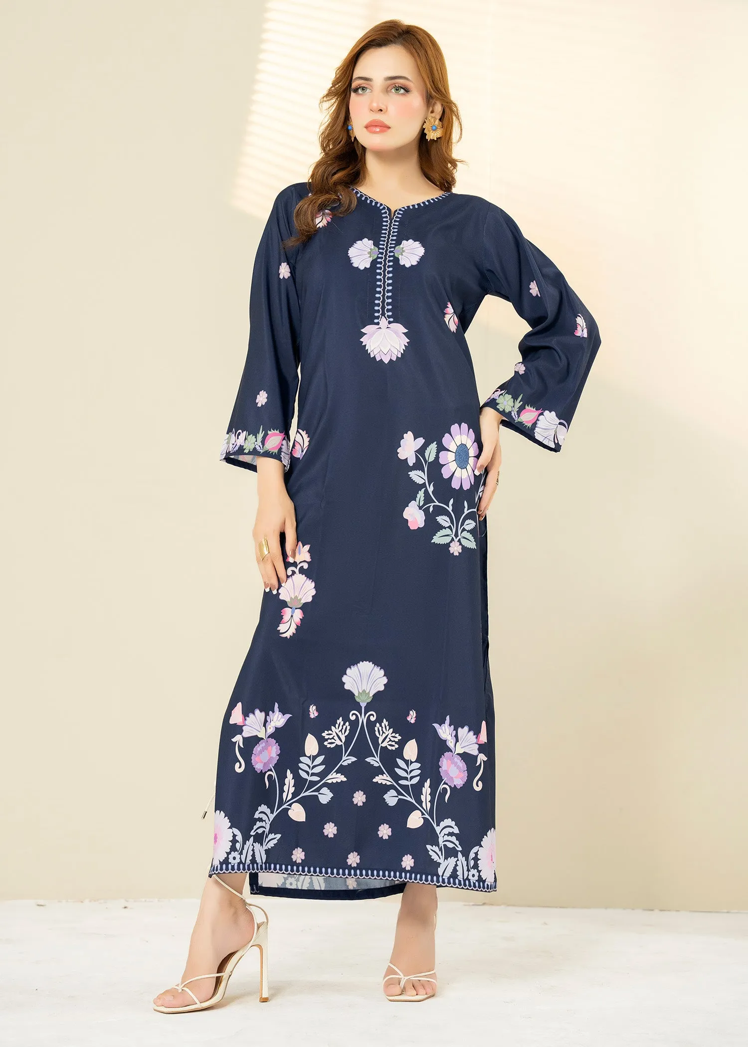 Lawn Kaftan in Navy Blue
