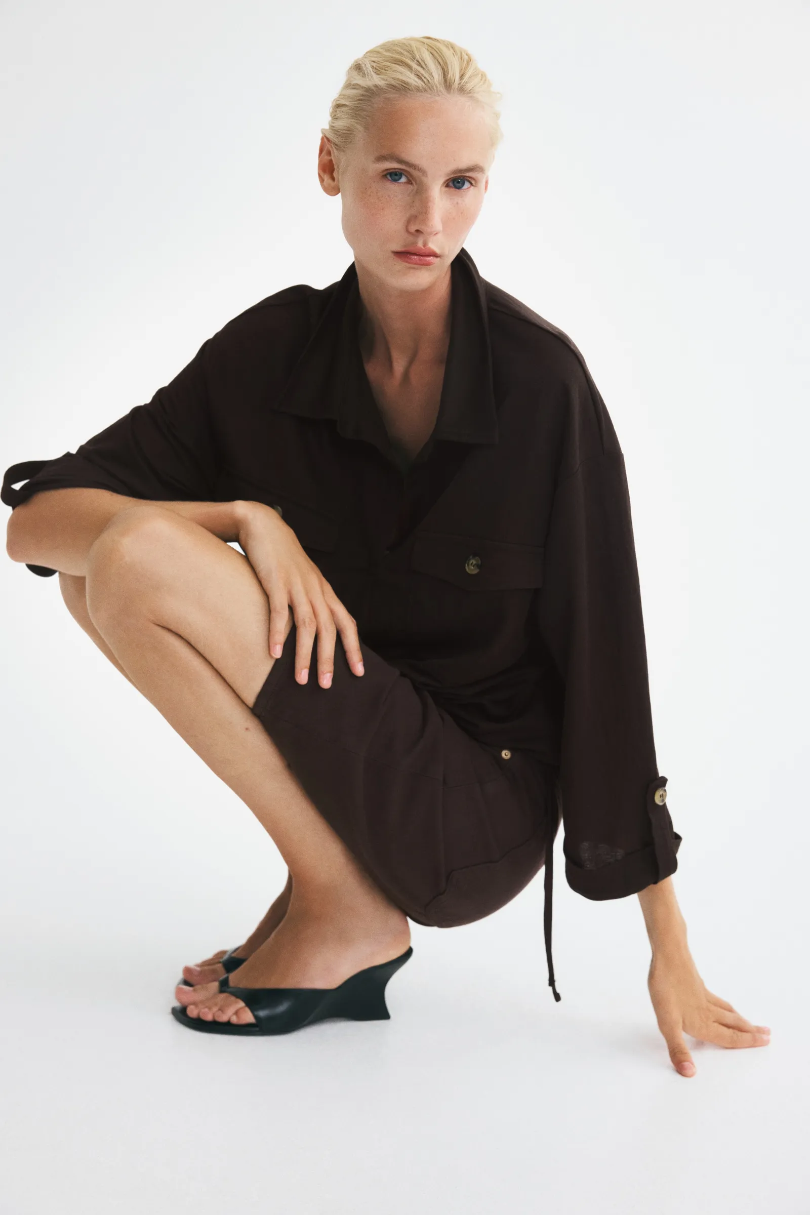 Piqué popover shirt in Dark brown