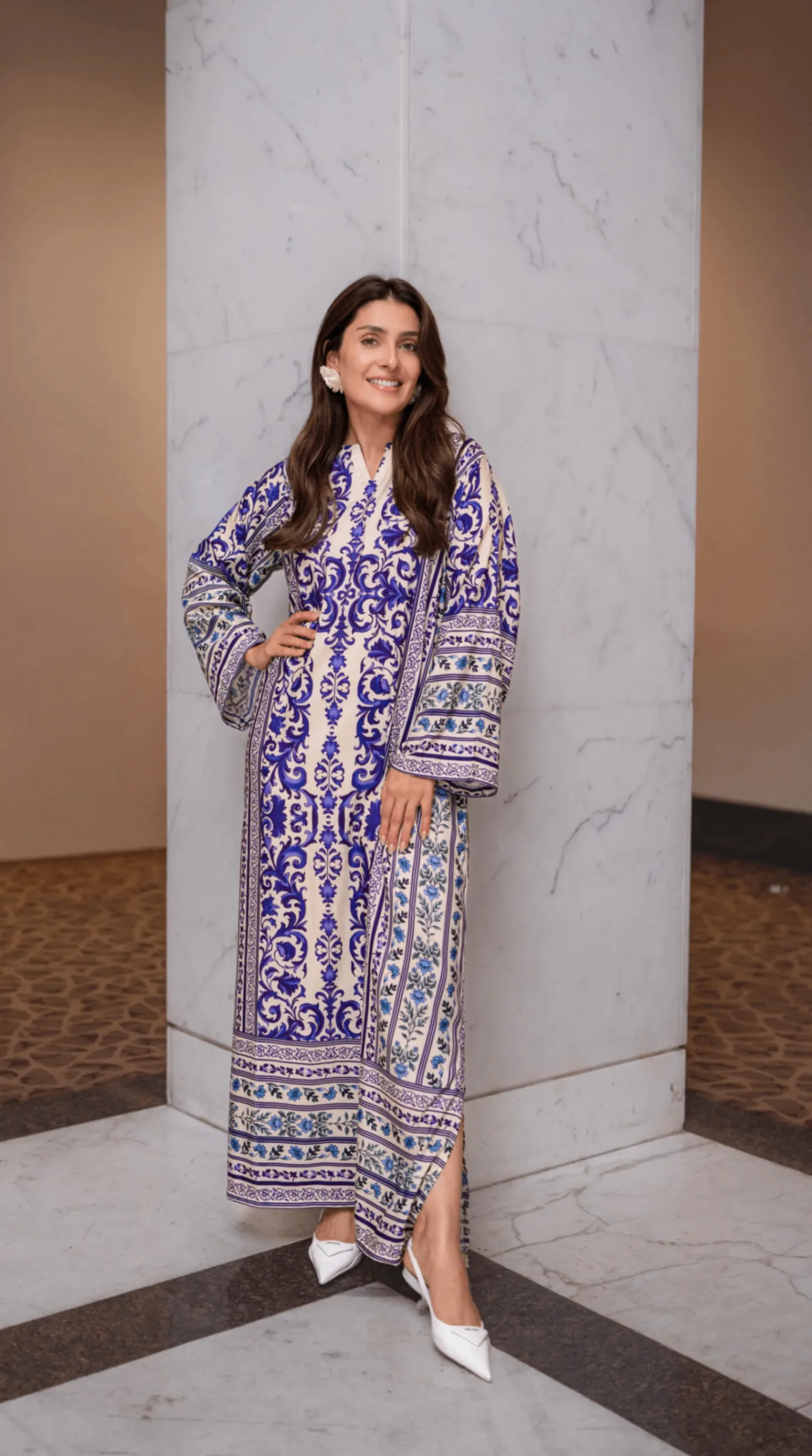 Raw Silk Kaftan in White