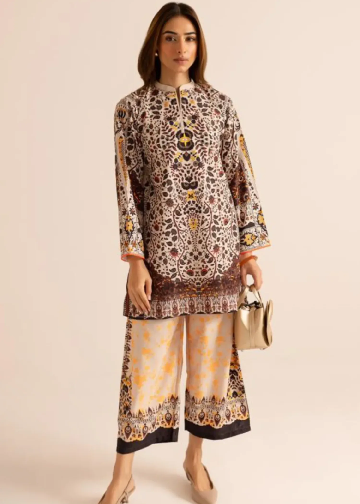 Poly Lawn Co-ord Set in Wheat