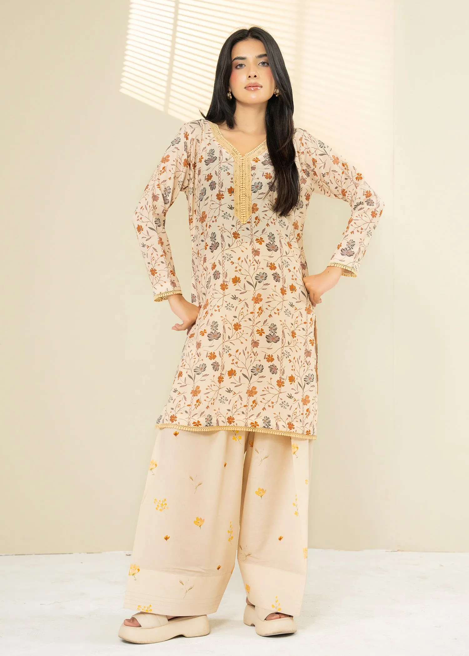 Lawn Kurta Set in Beige