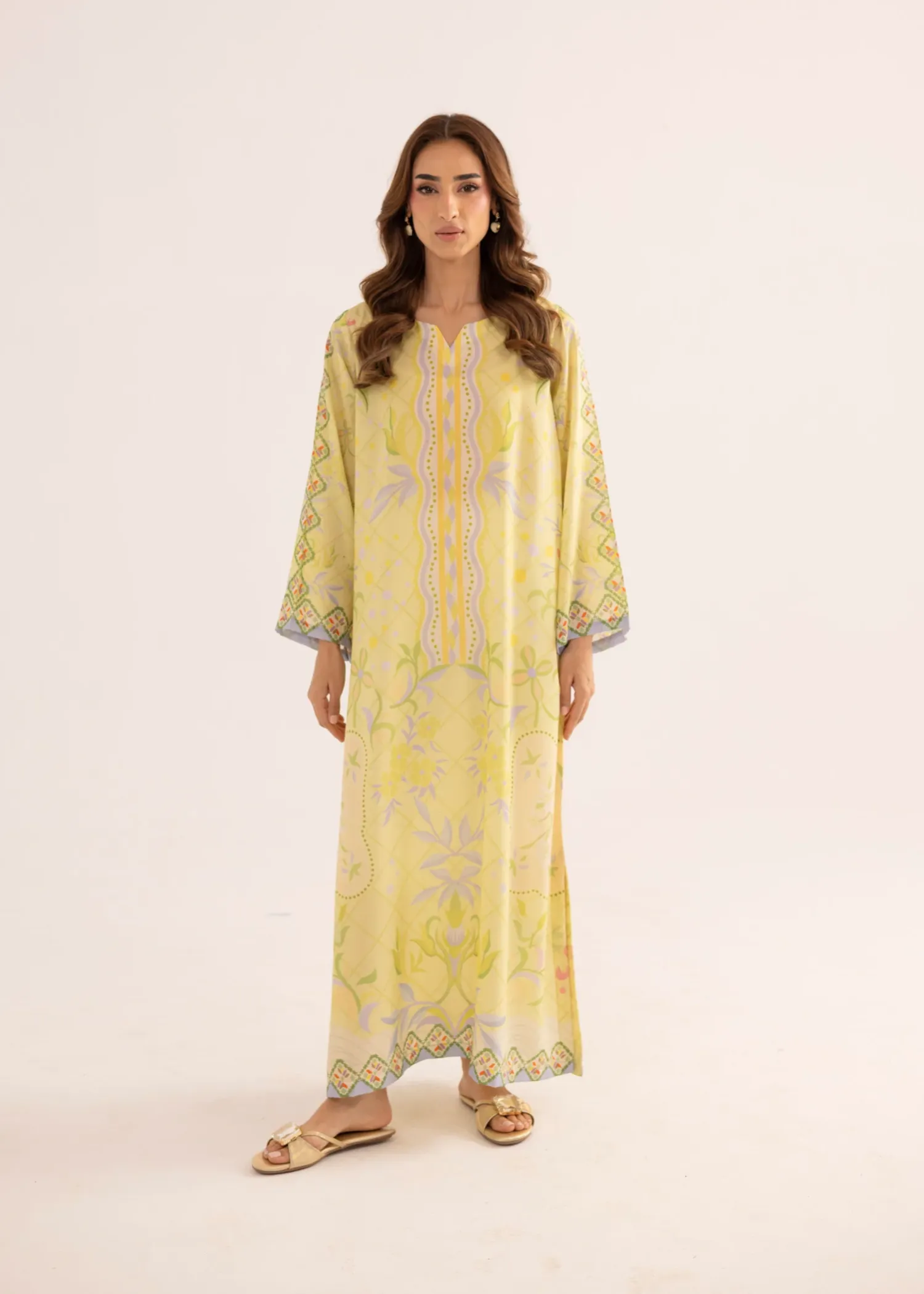 Lawn Kaftan in Lemon