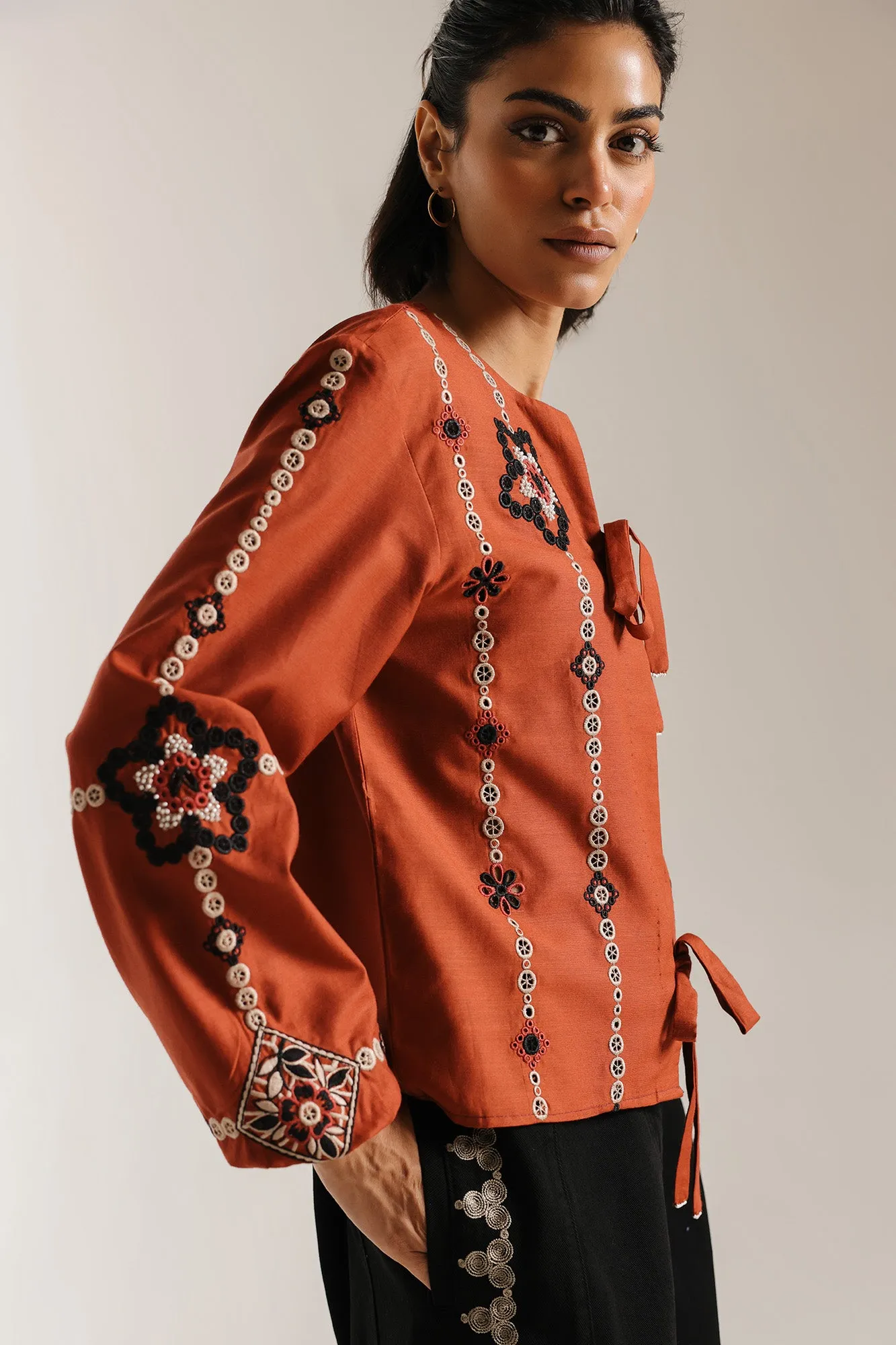 Embroidered Shirt in Brown