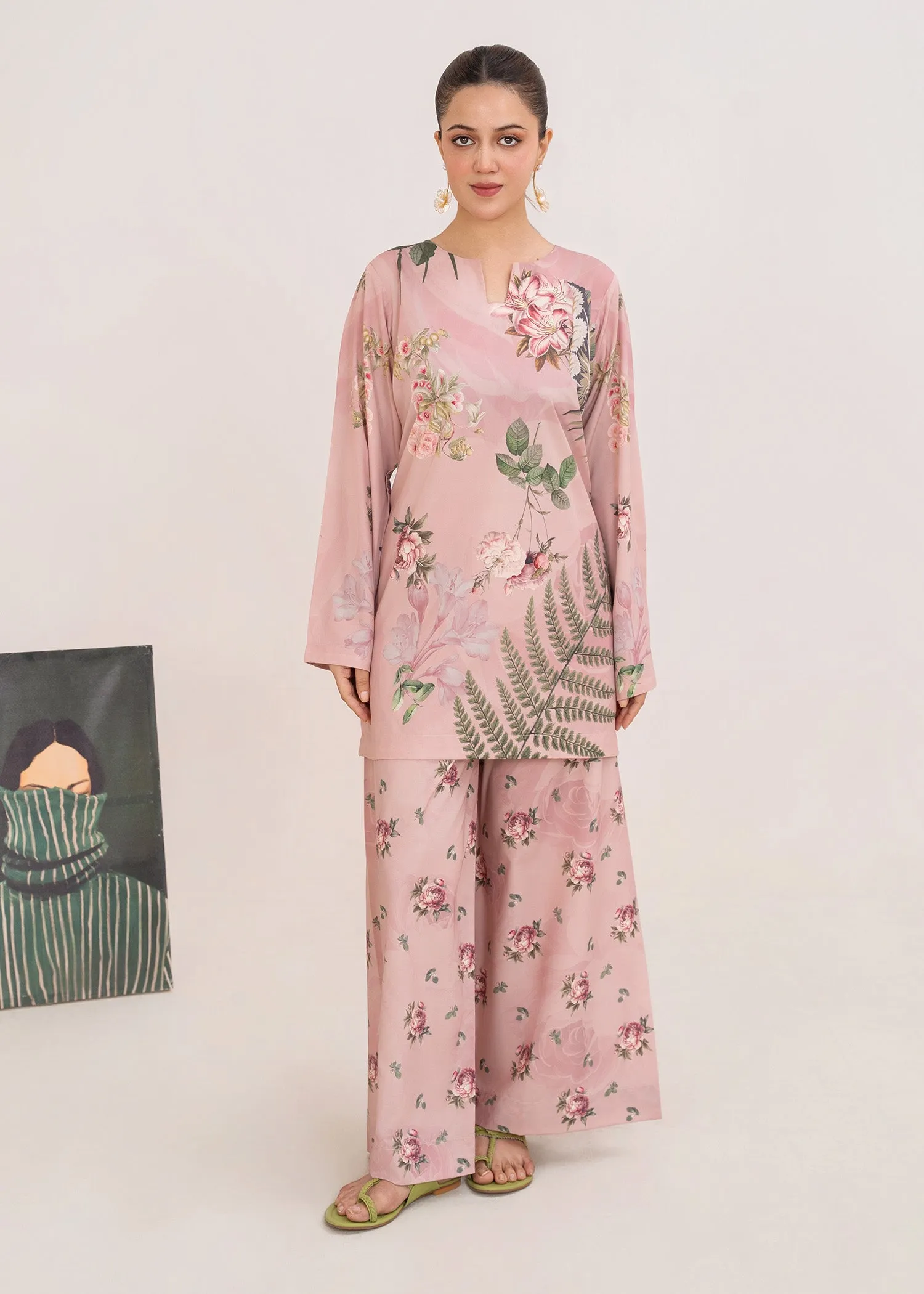Poly Lawn Co-ord Set in Light Pink