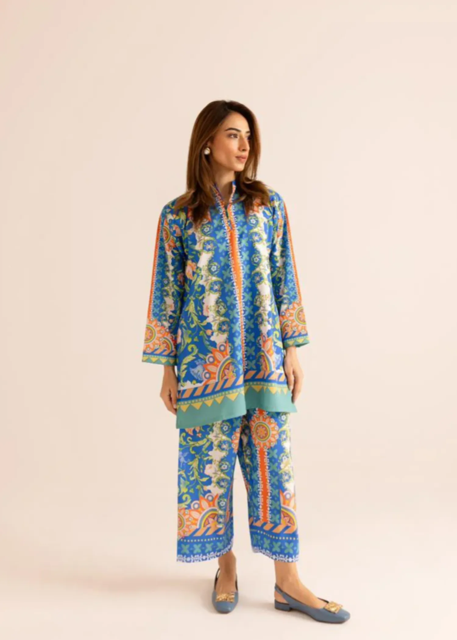 Poly Lawn Co-ord Set in Royal Blue