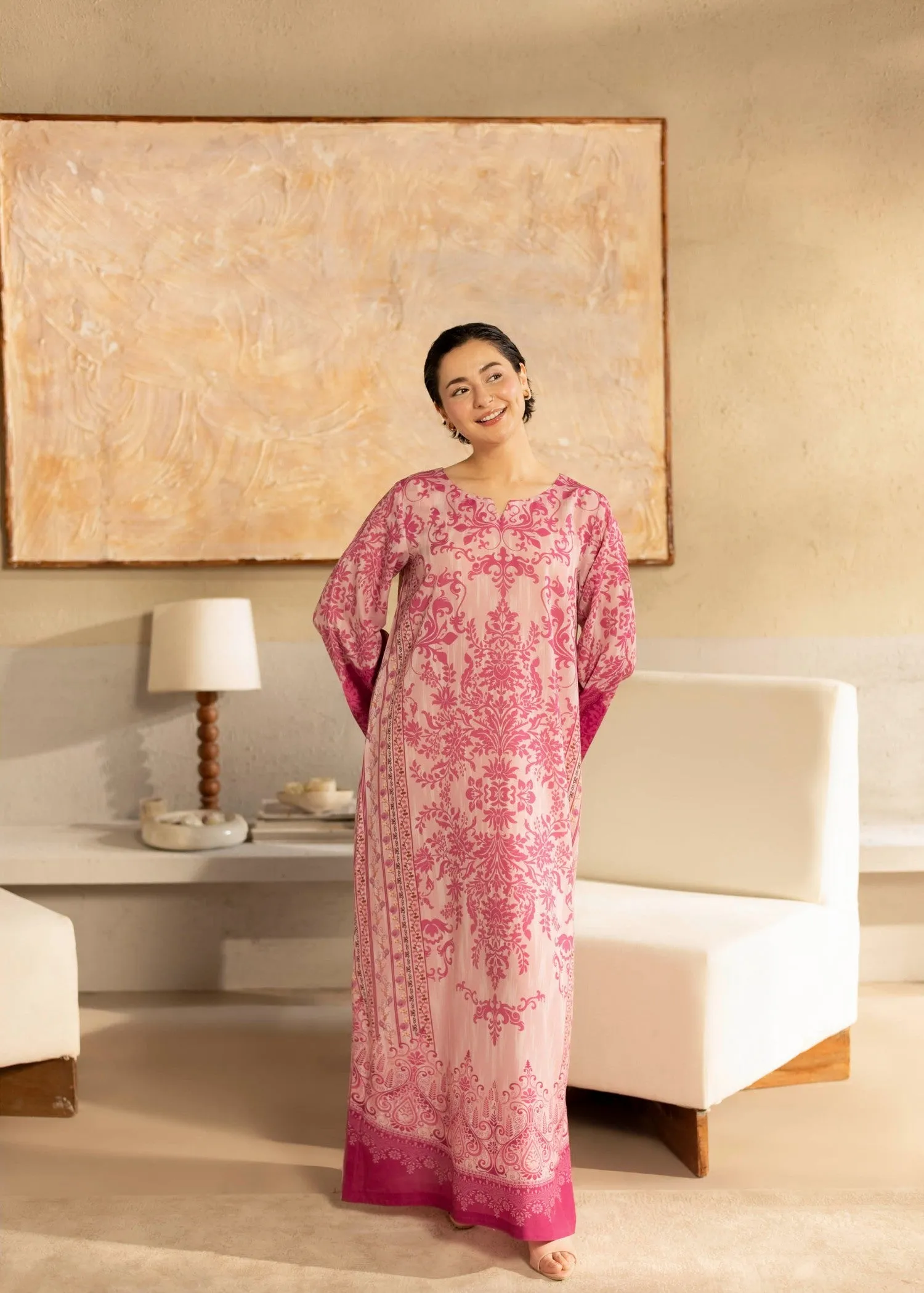 Lawn Kaftan in Watermelon Pink