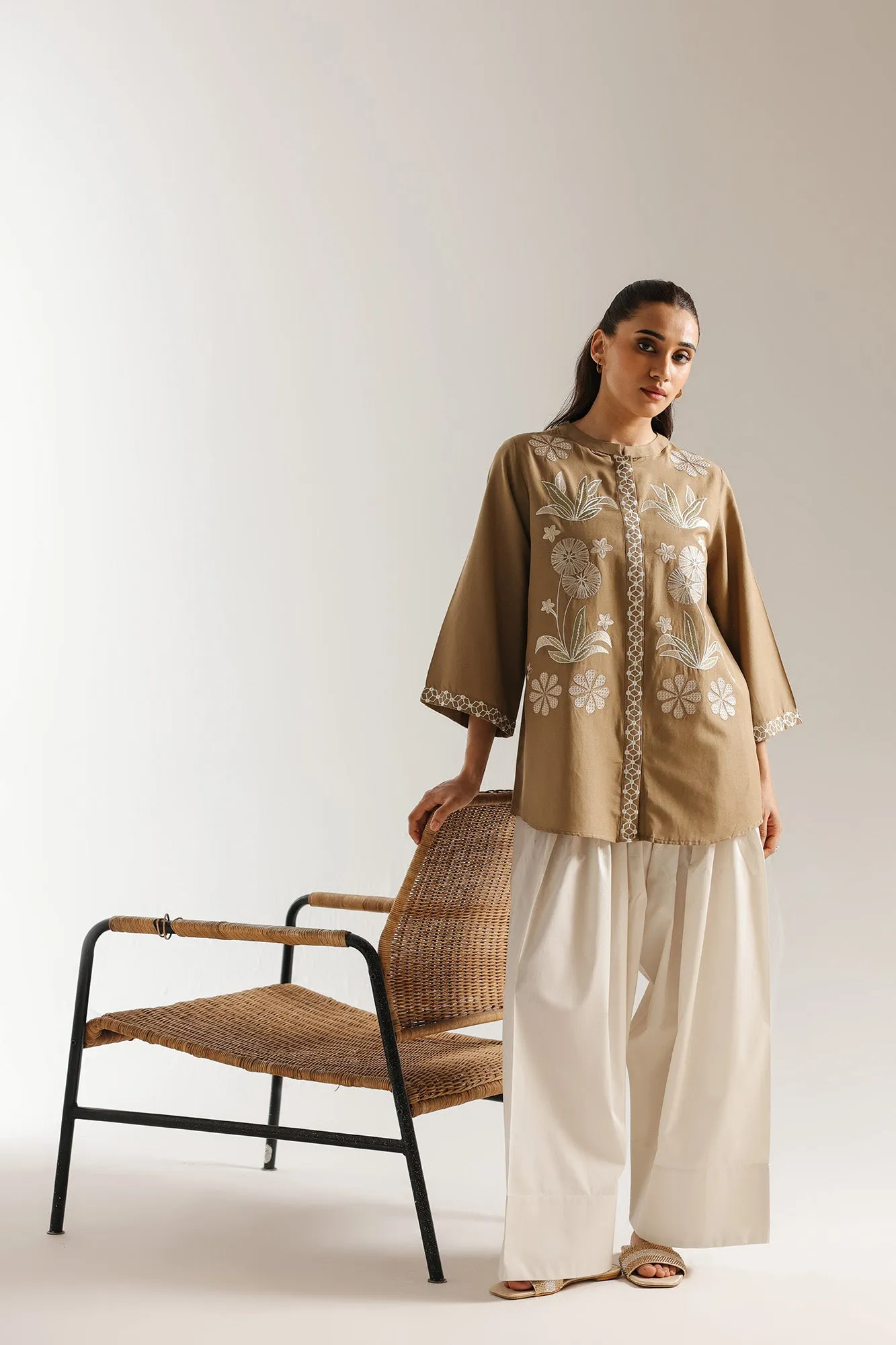 Embroidered Kurti in Coffee