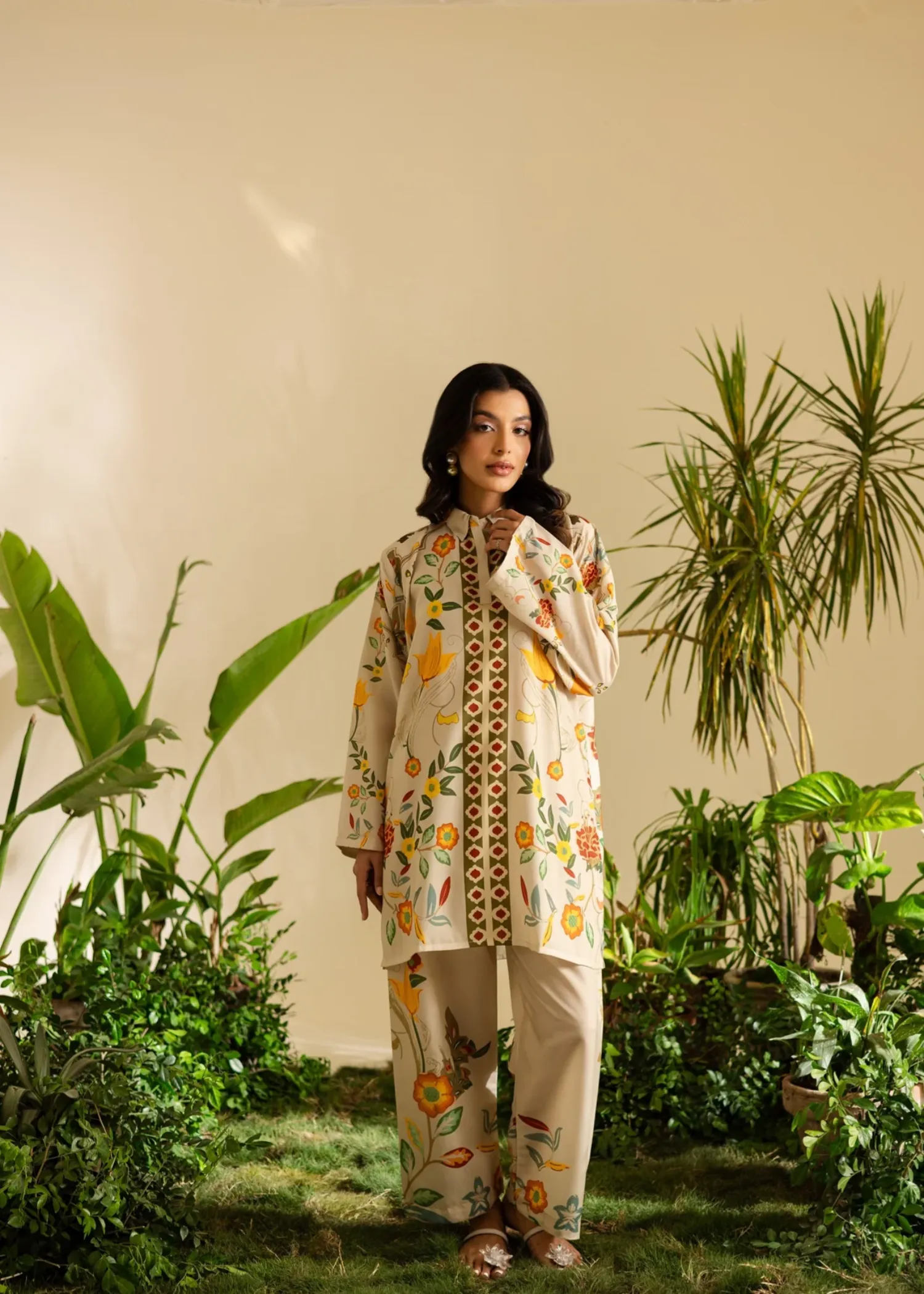 Poly Lawn Co-ord Set in Beige
