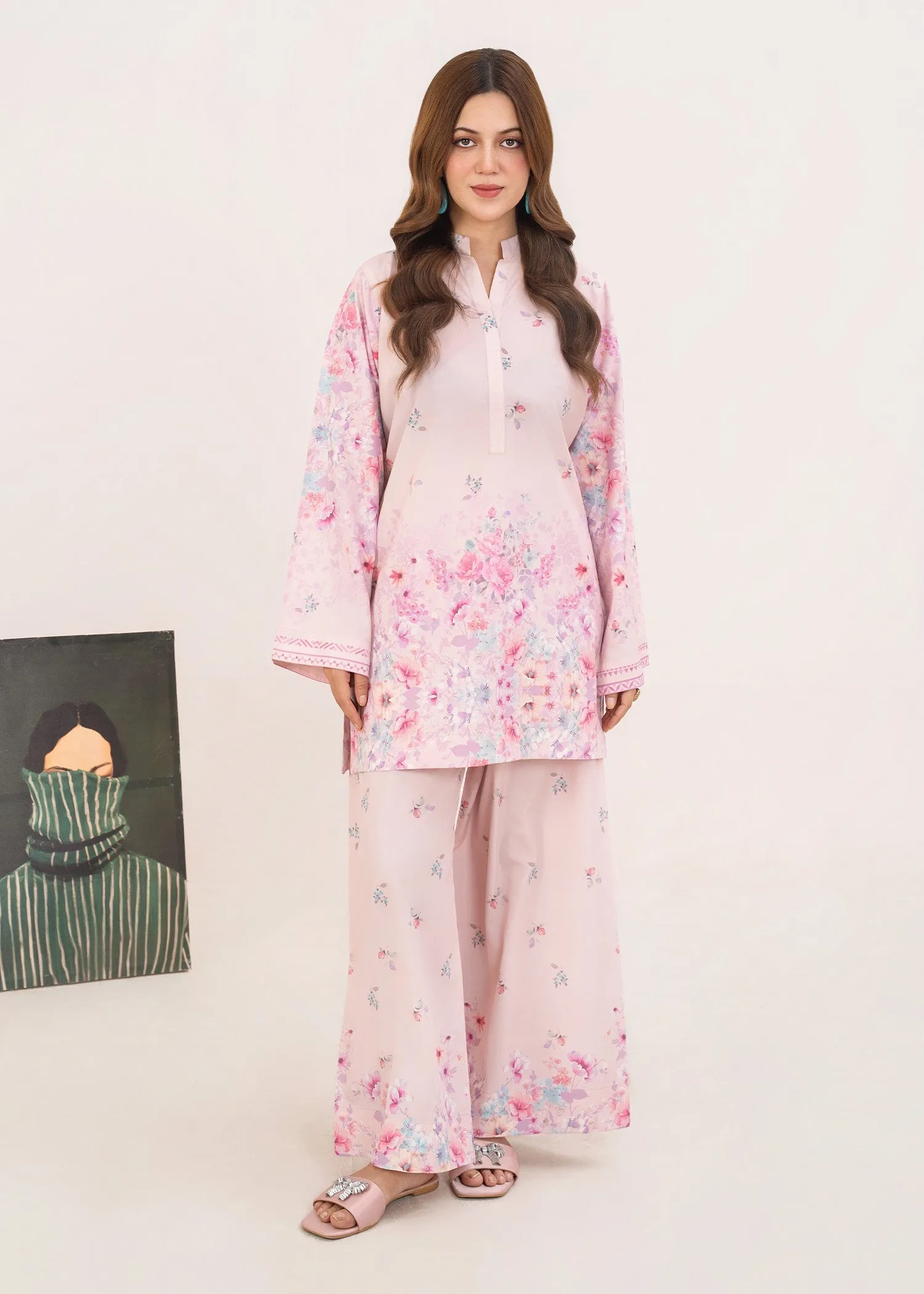 Poly Lawn Co-ord Set in Light Pink