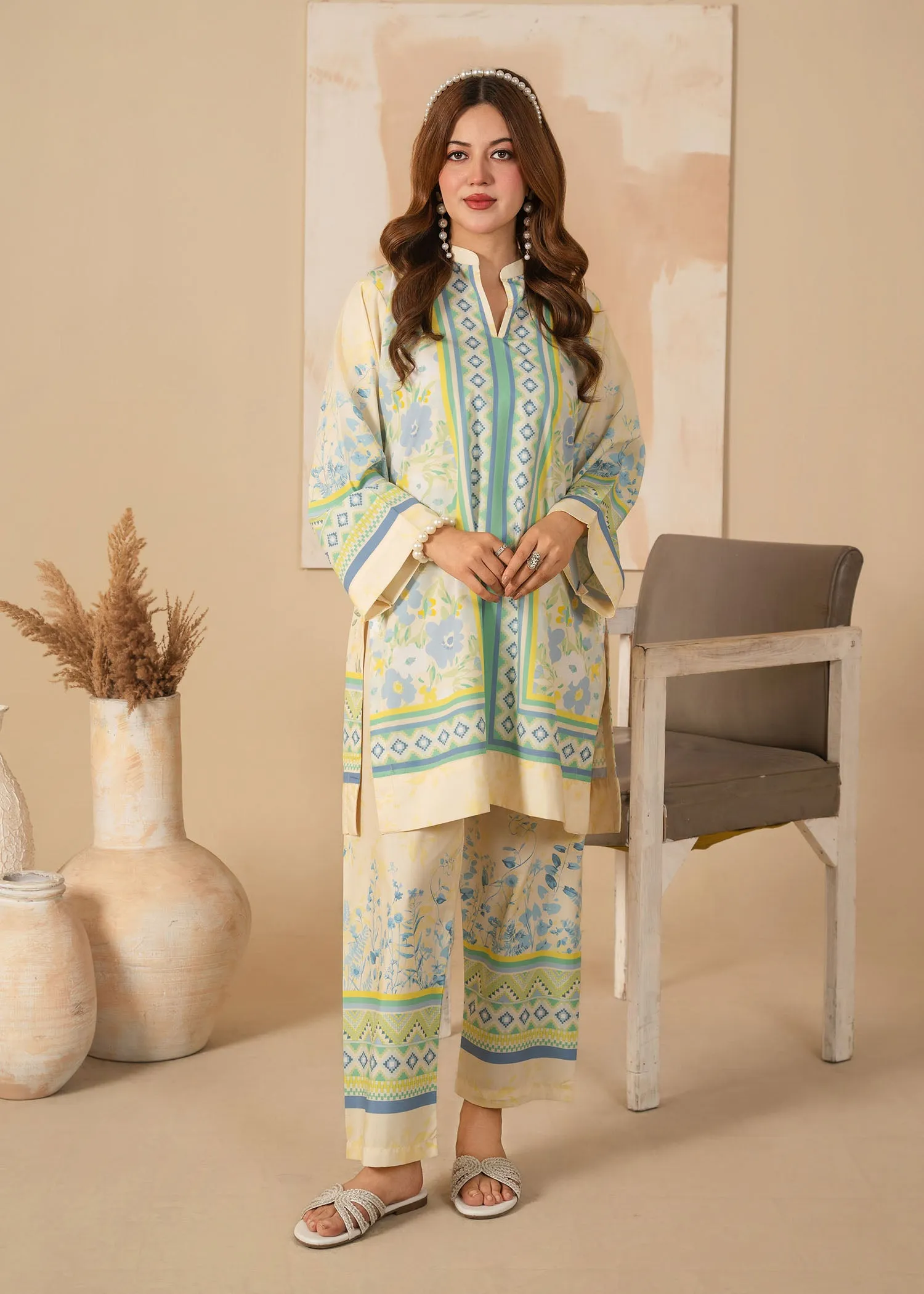 Poly Lawn Co-ord Set in Beige
