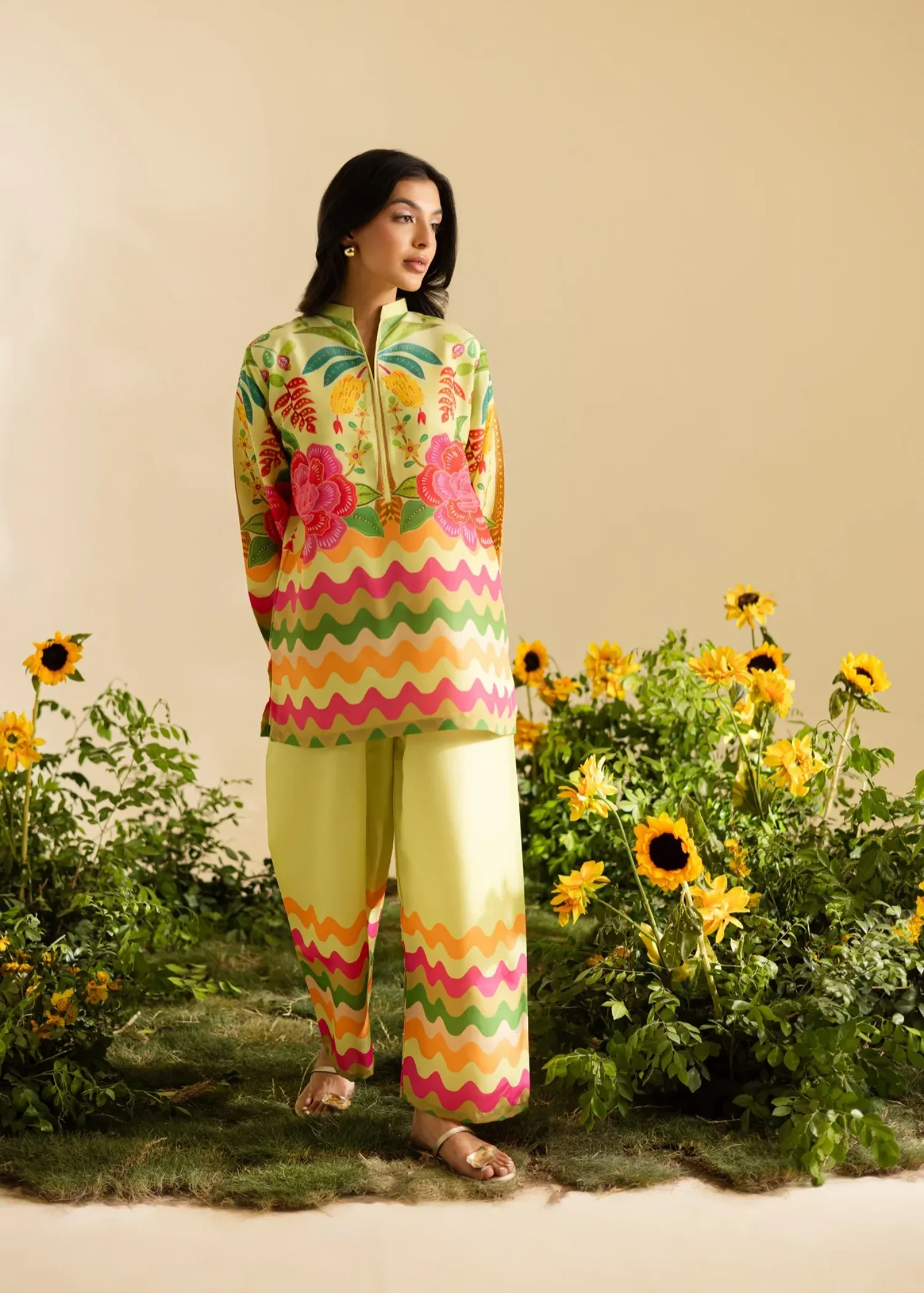 Poly Lawn Co-ord Set in Multi