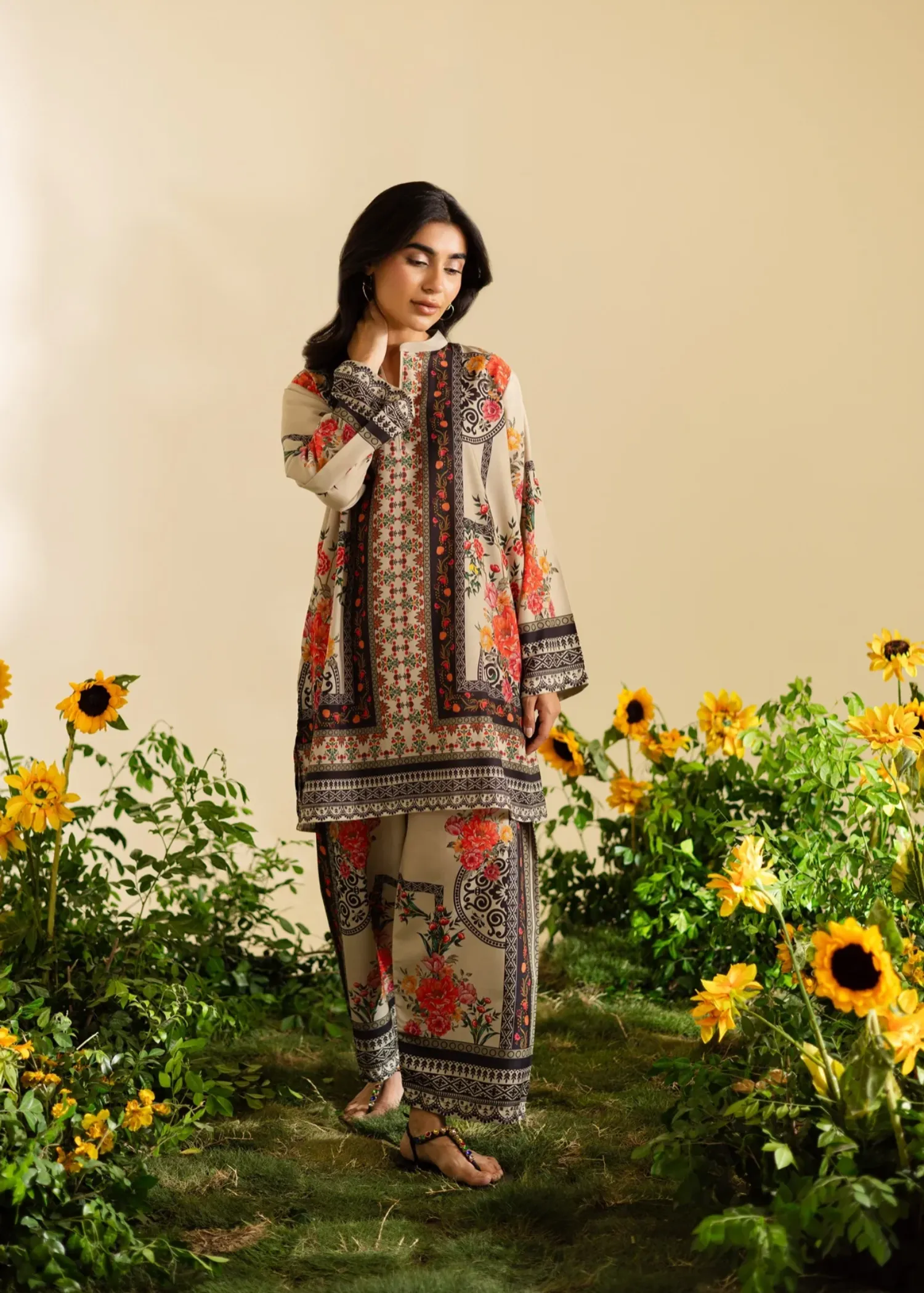 Poly Lawn Co-ord Set in Tan Brown