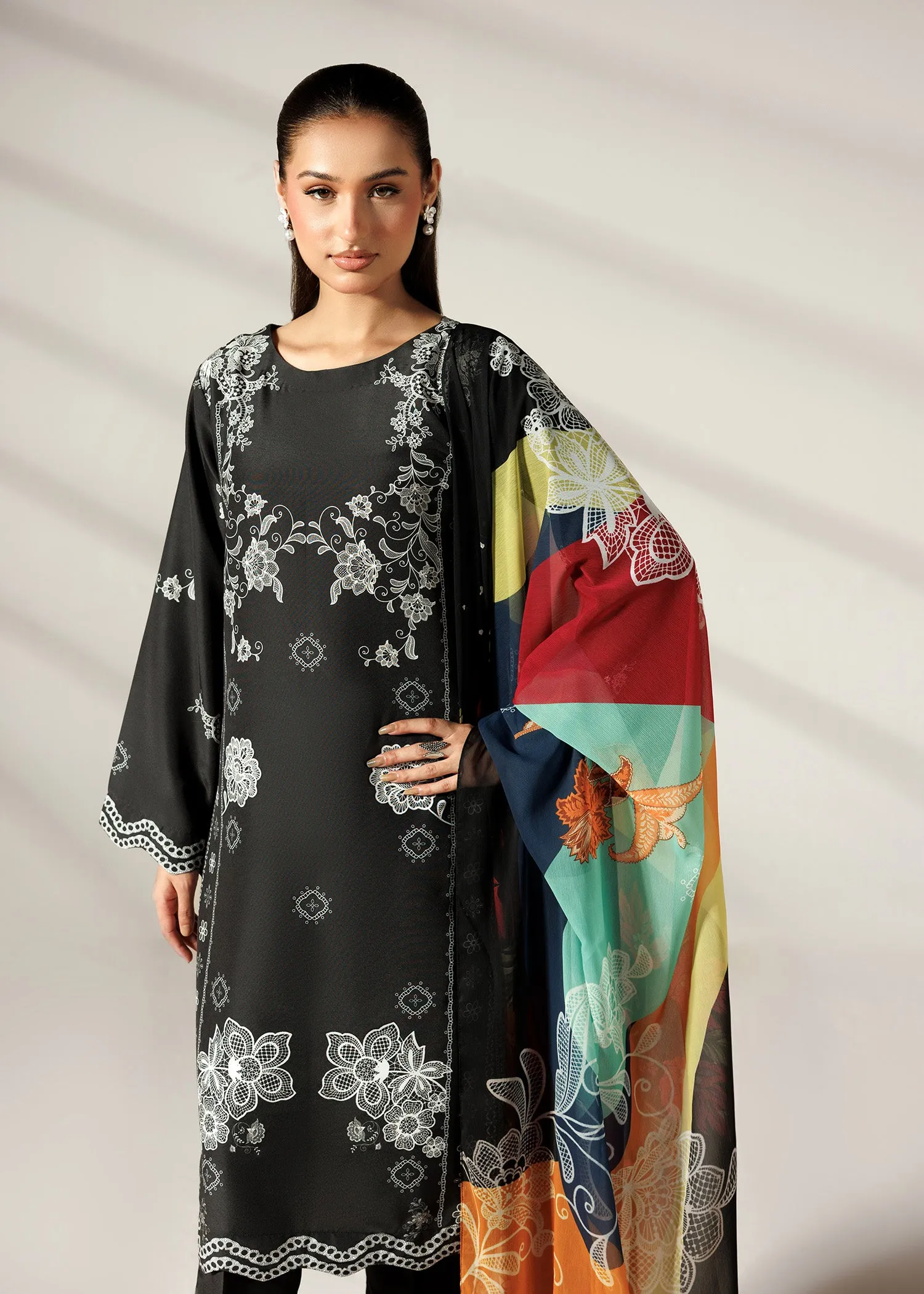 Printed Kurta Set in Black