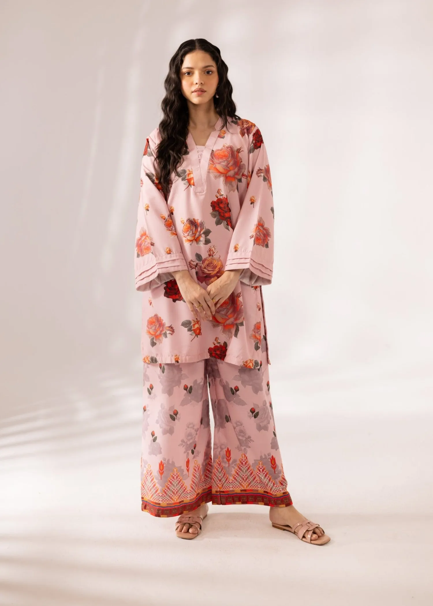 Slub Khaddar Co-ord Set in Carnation Pink