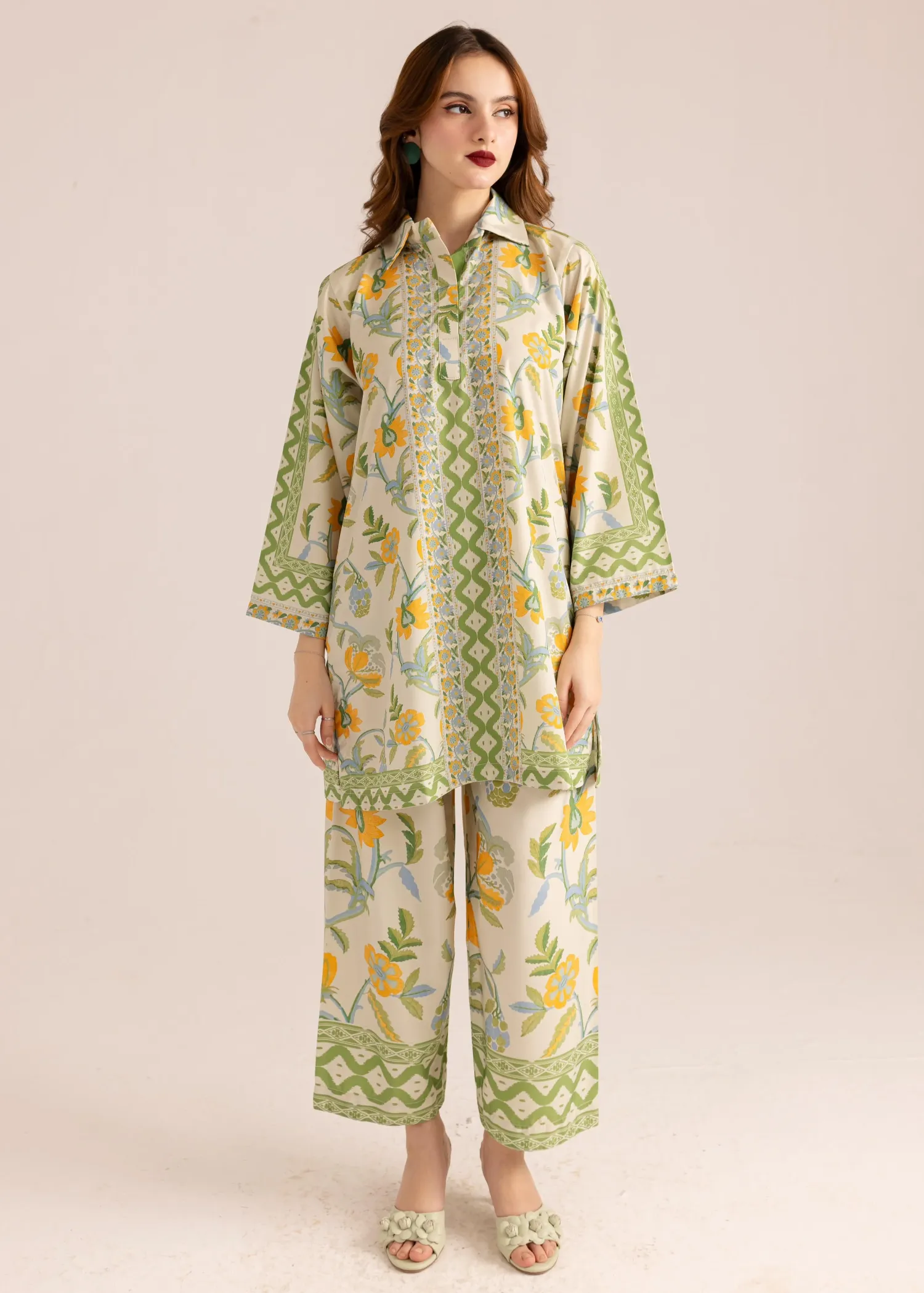 Poly Lawn Co-ord Set in Light Yellow