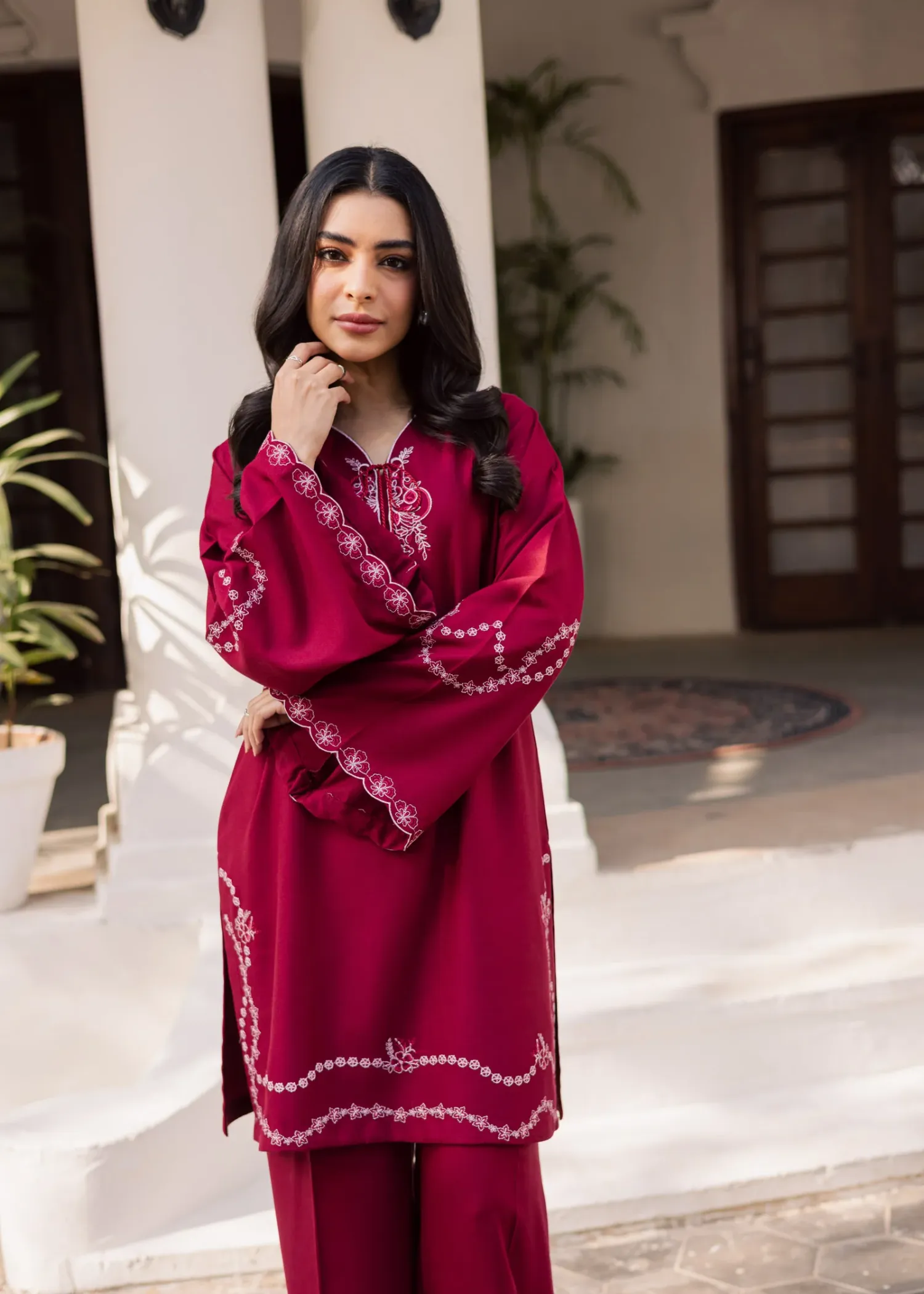 Marina Kurta Set in Berry Red