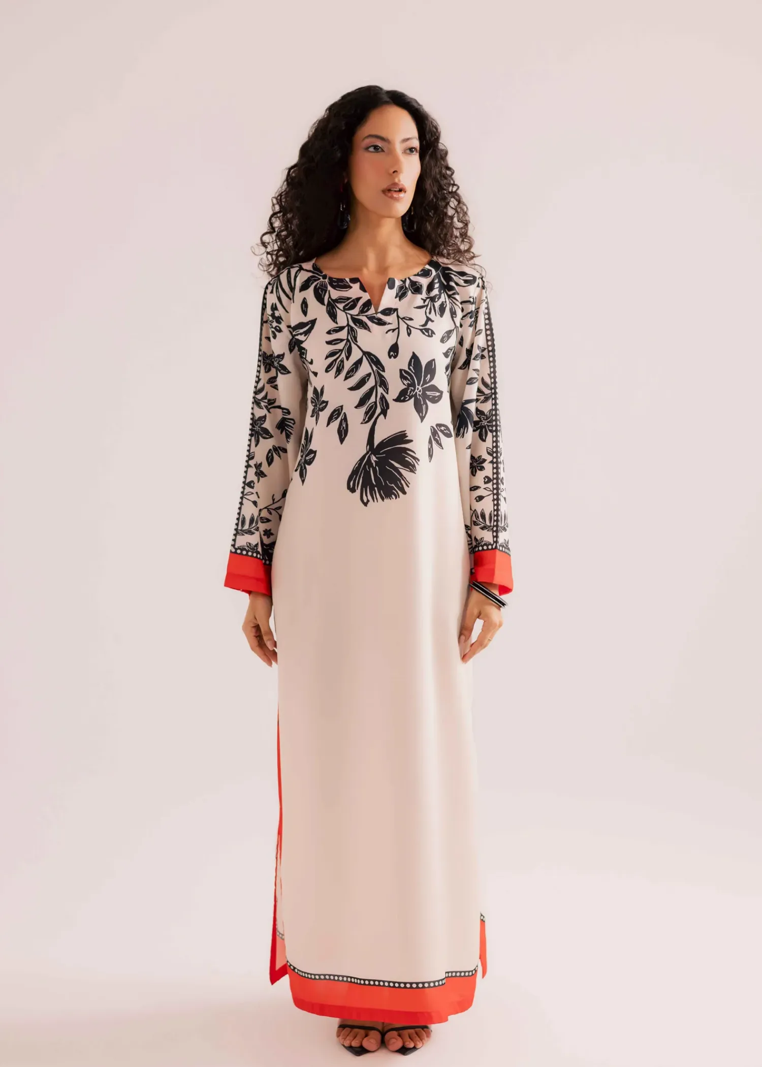 Raw Silk Kaftan in Off-White
