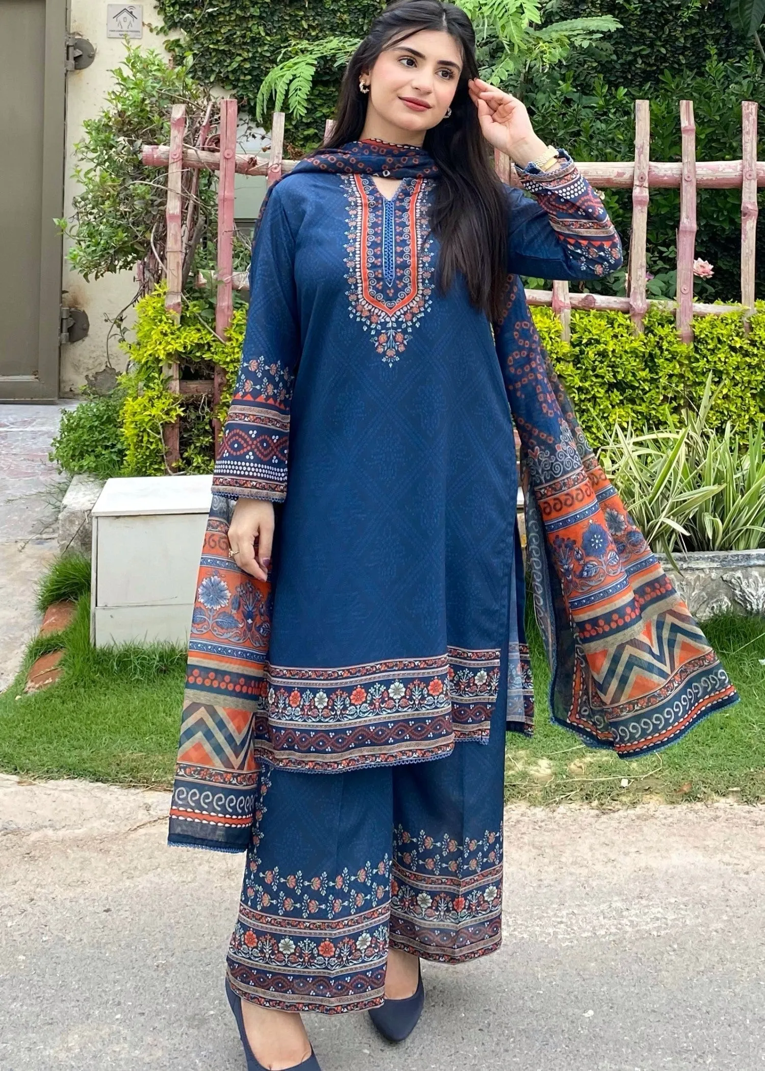 Printed Kurta Set in Blue