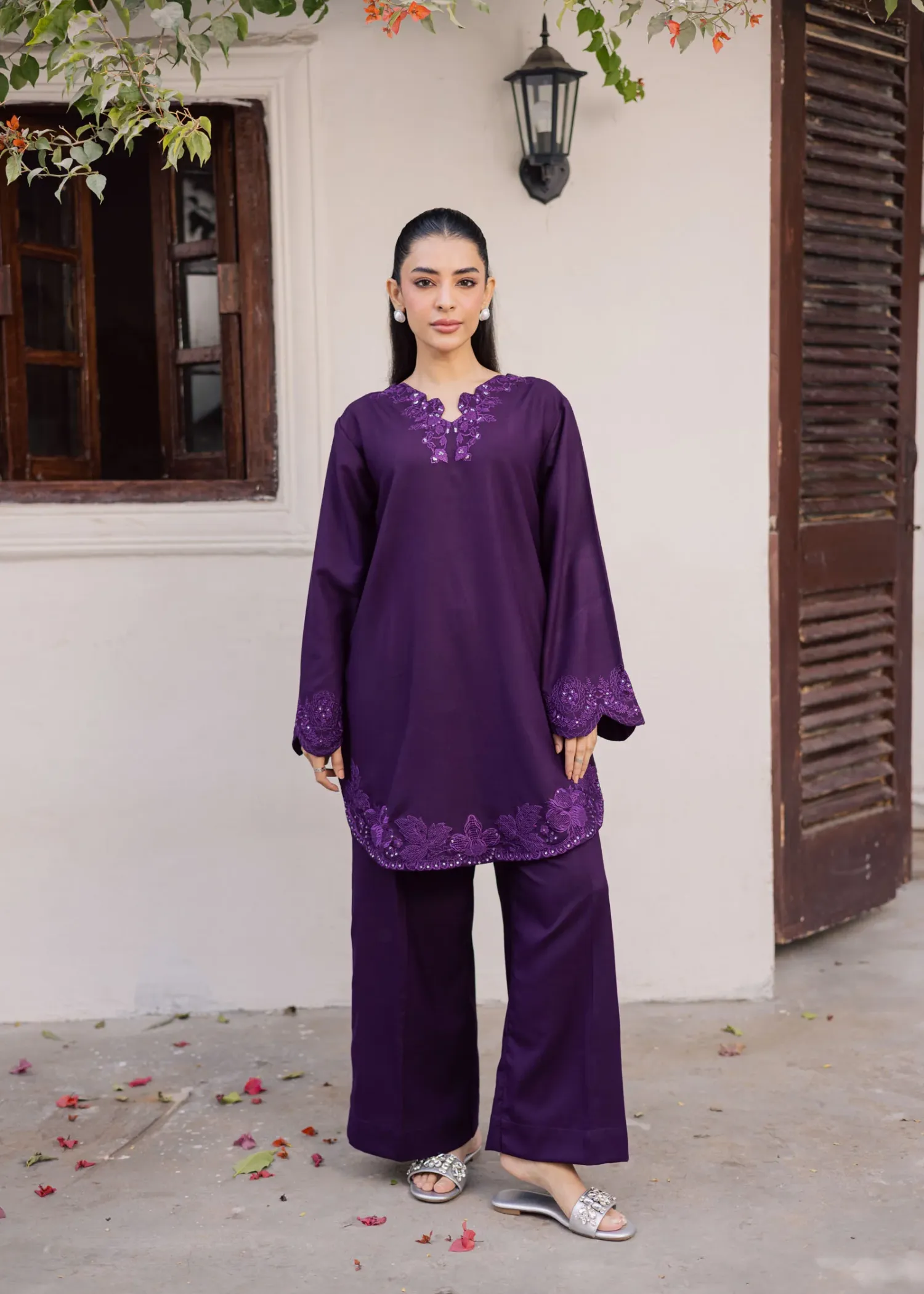 Lawn Kurta Set in Purple Heart