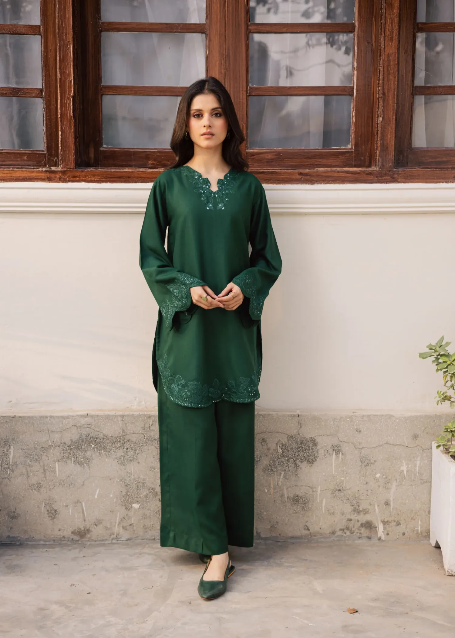 Cotton Kurta Set in Dark Green