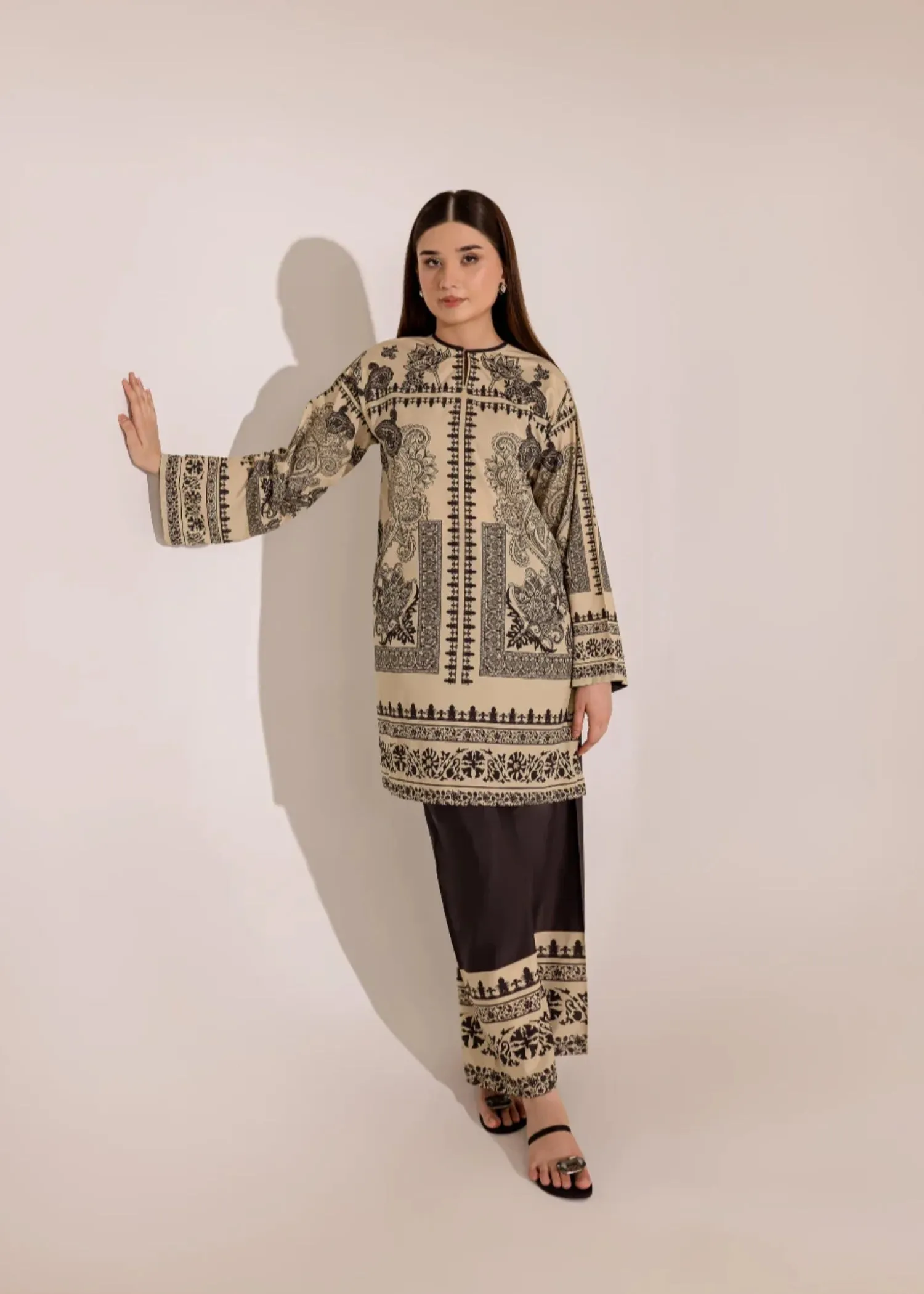 Poly Lawn Co-ord Set in Camel Brown