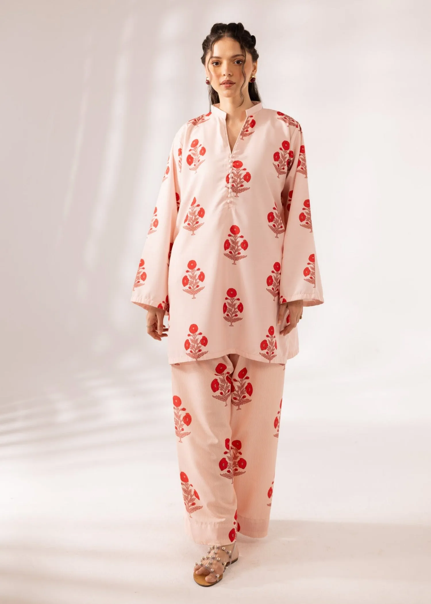 Blended Khaddar Co-ord Set in Baby Pink