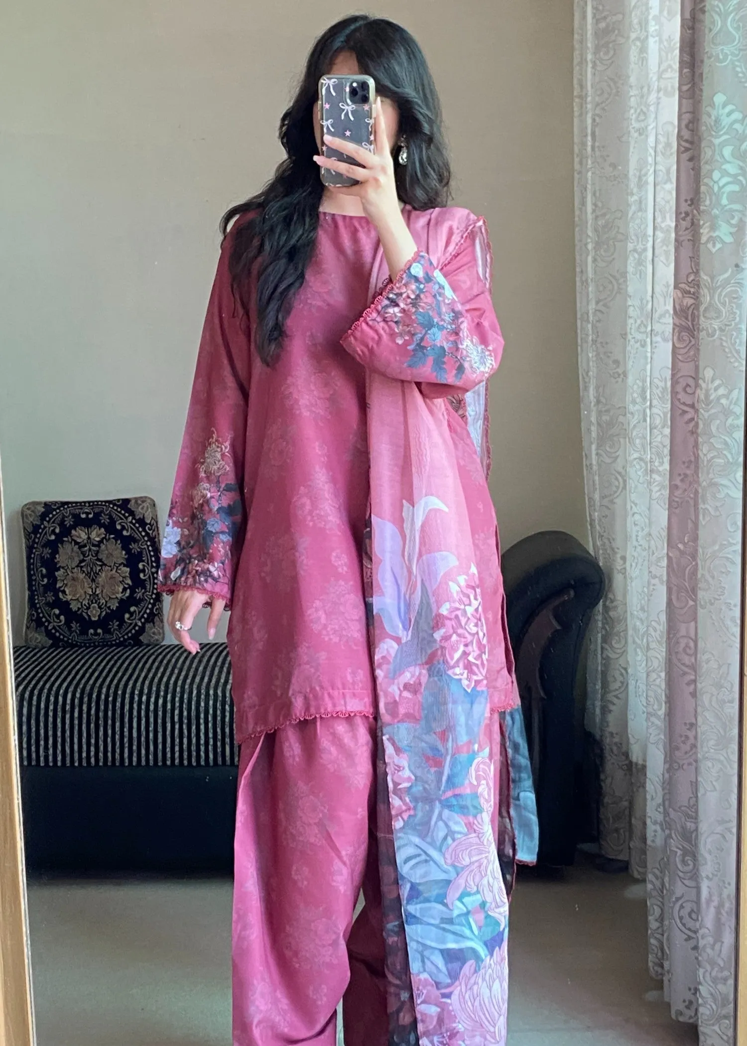 Printed Kurta Set in Magenta Haze