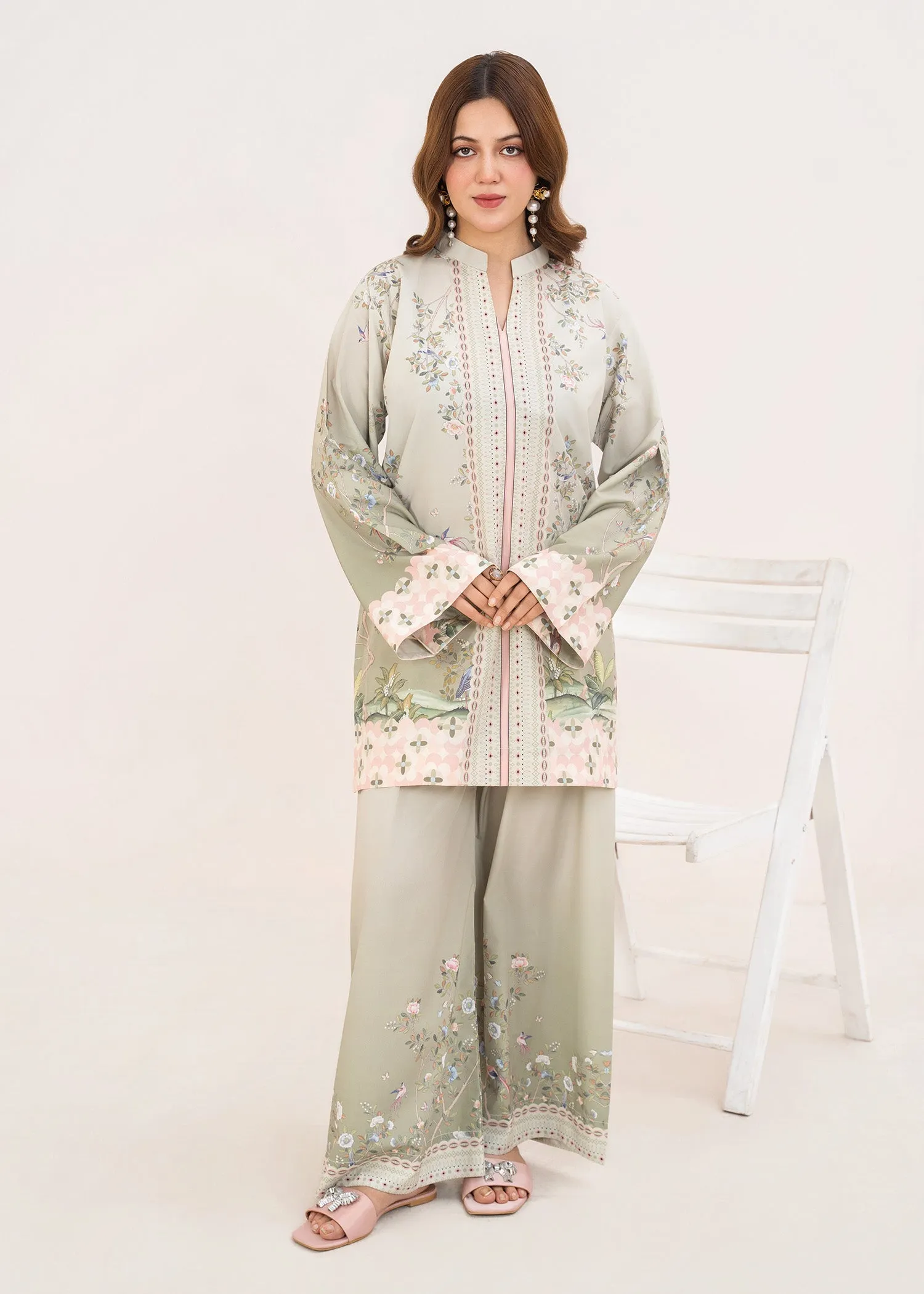Poly Lawn Co-ord Set in Pistachio Green