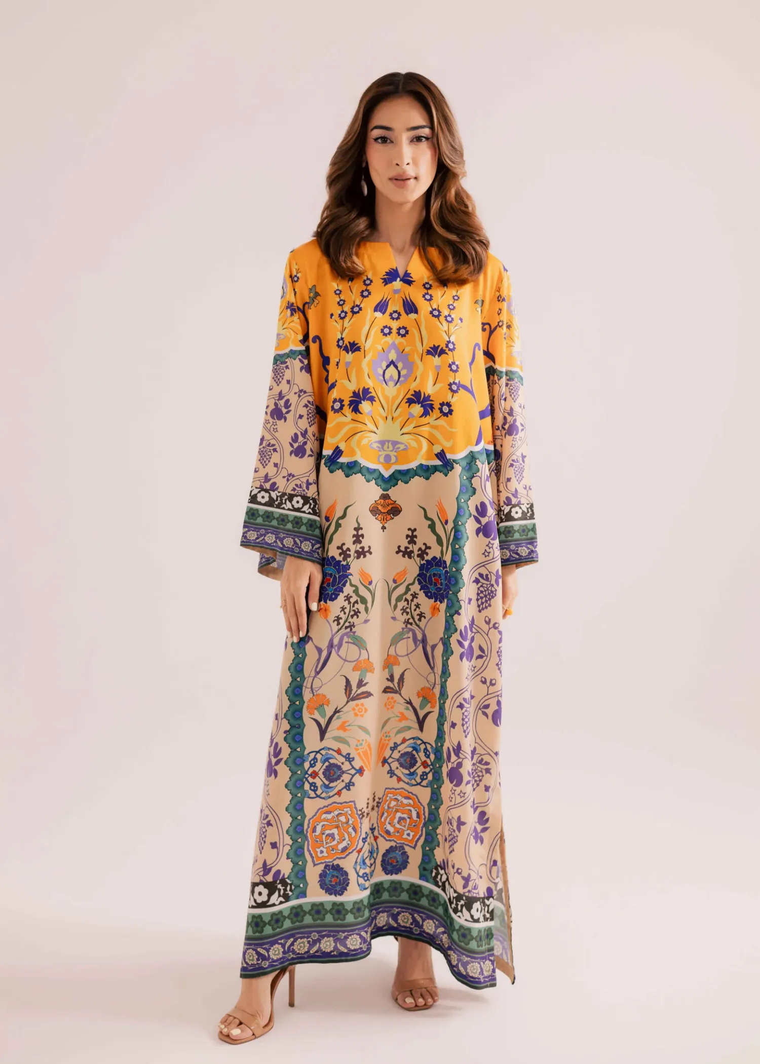 Raw Silk Kaftan in Multi