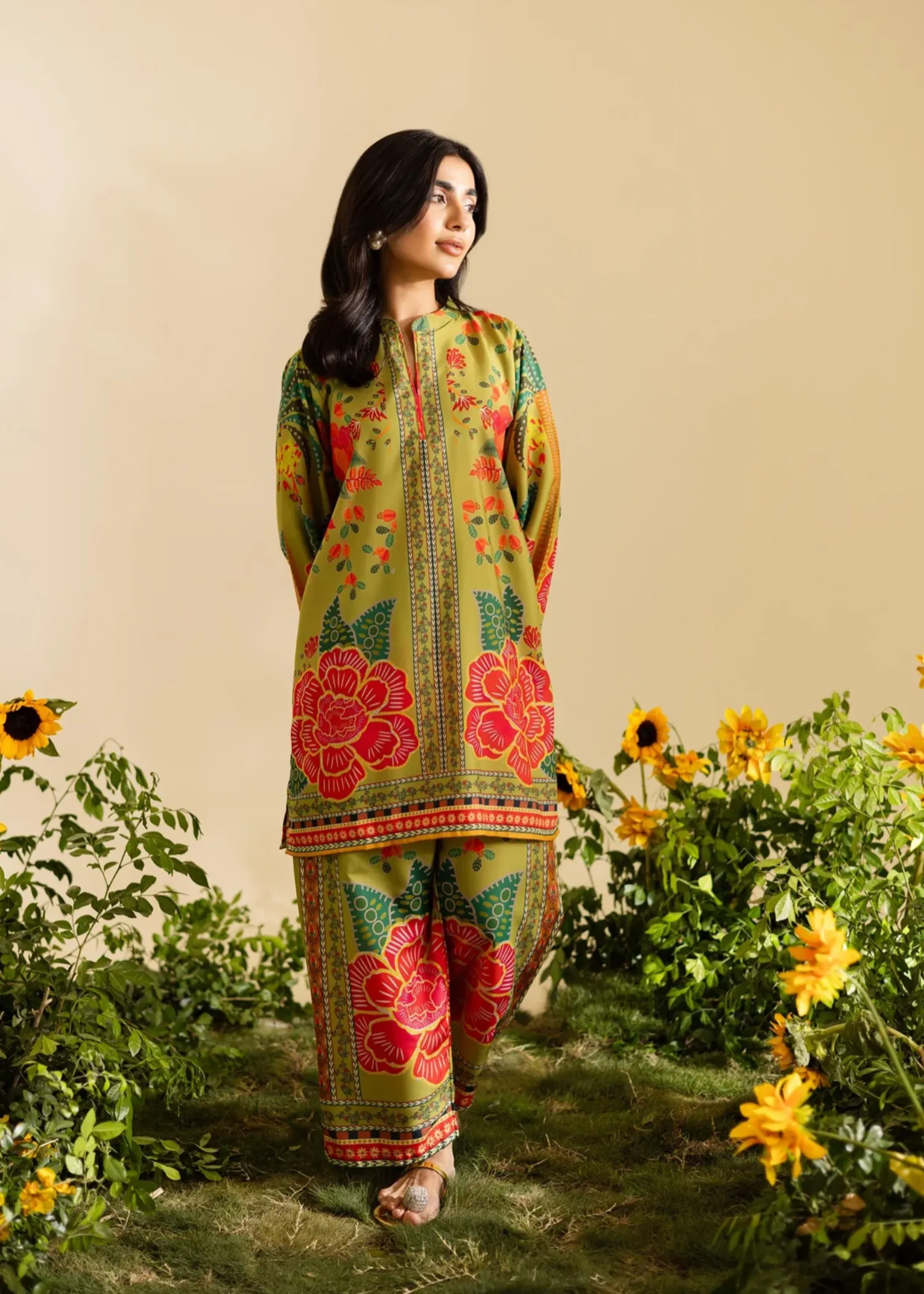 Poly Lawn Co-ord Set in Apple Green