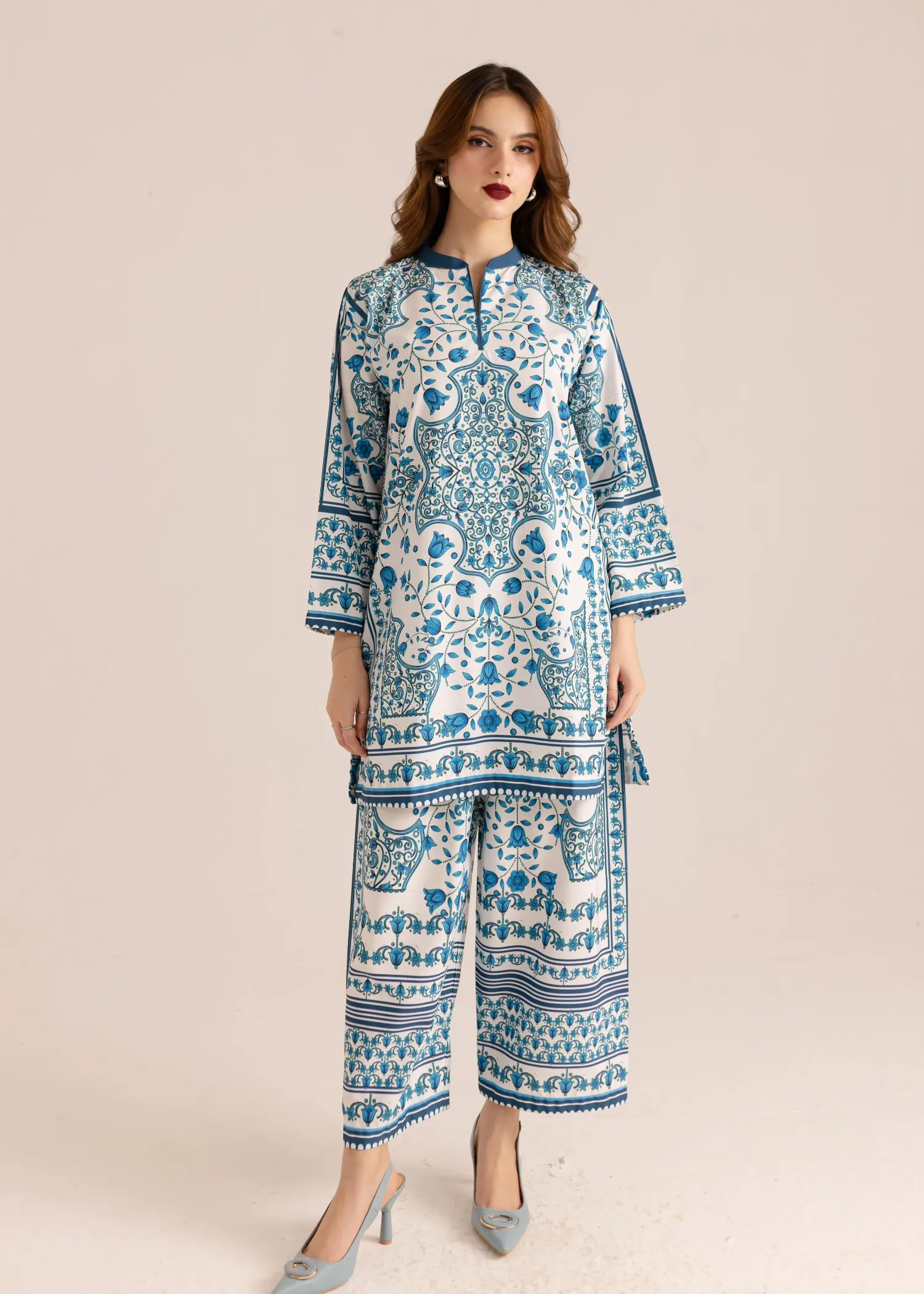 Poly Lawn Co-ord Set in White