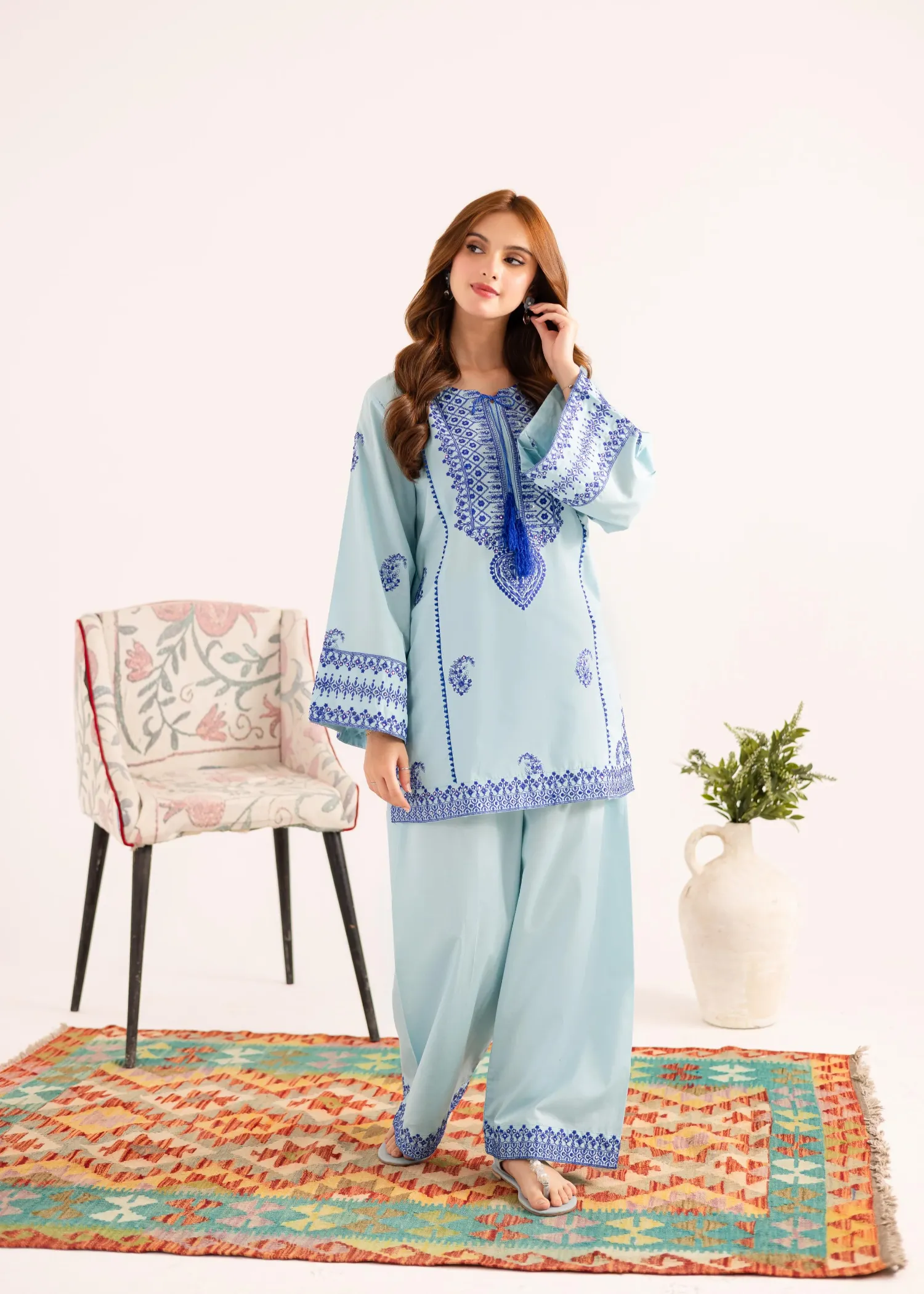 Lawn Kurta Set in Ice Blue