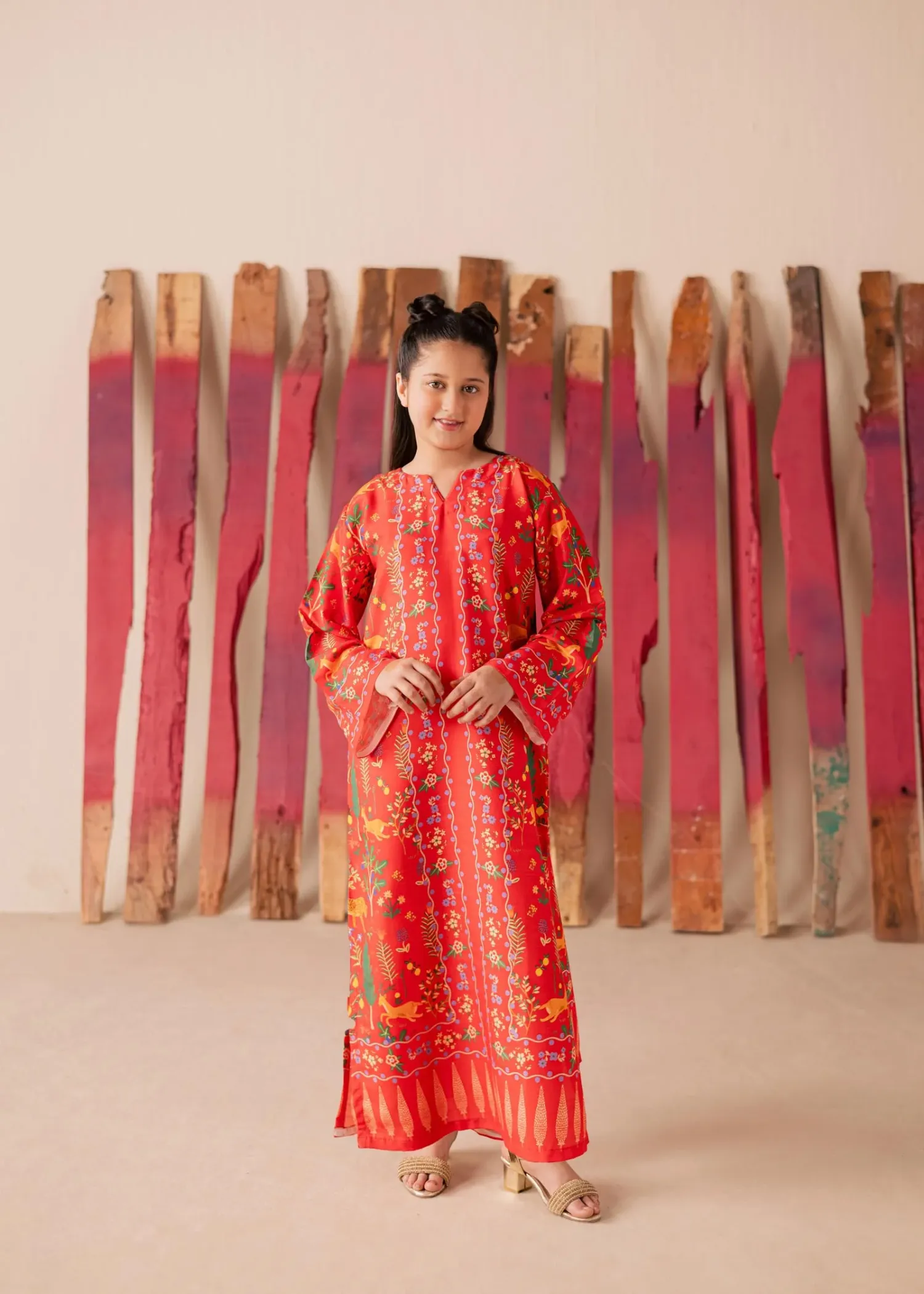 Raw Silk Kaftan in Pumpkin Orange
