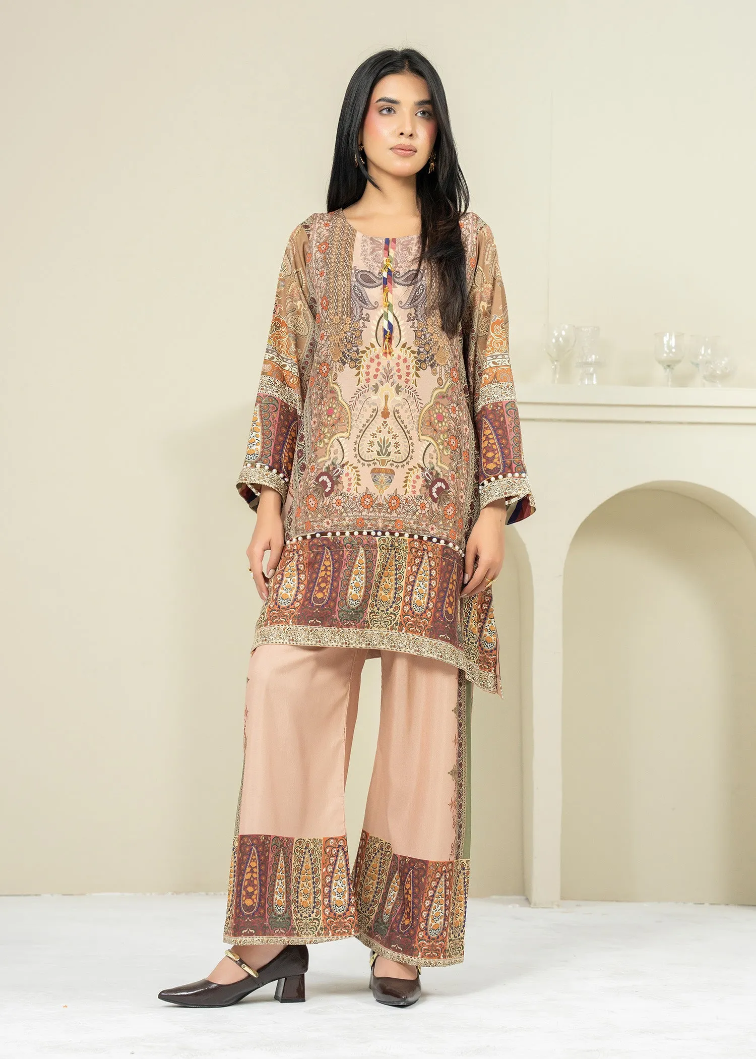 Lawn Kurta Set in Apricot Orange