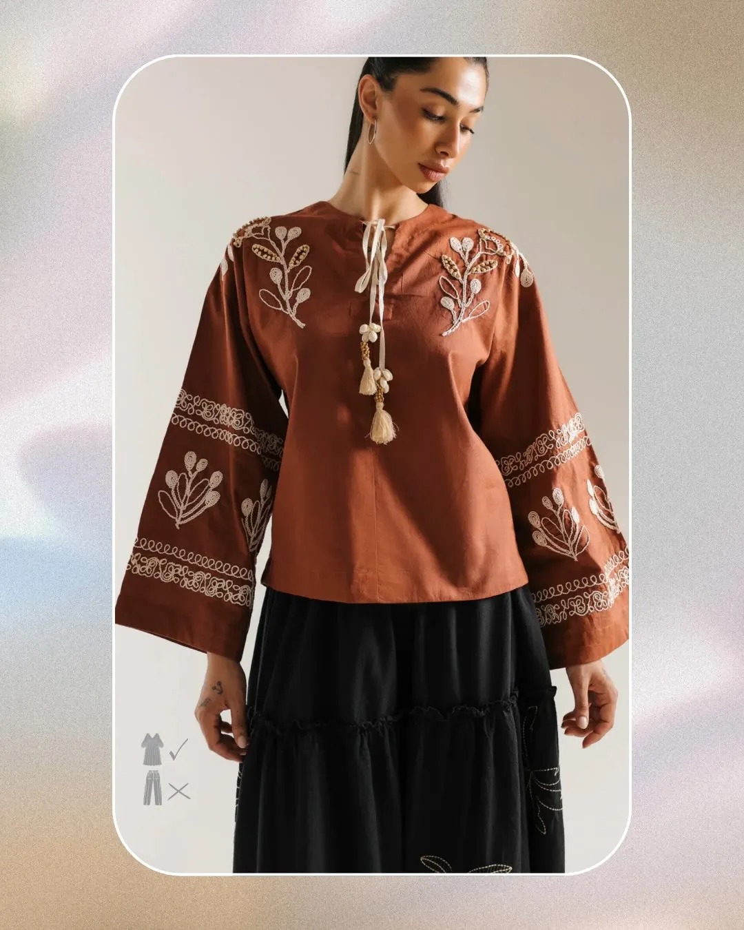 Rust Embroidered Top