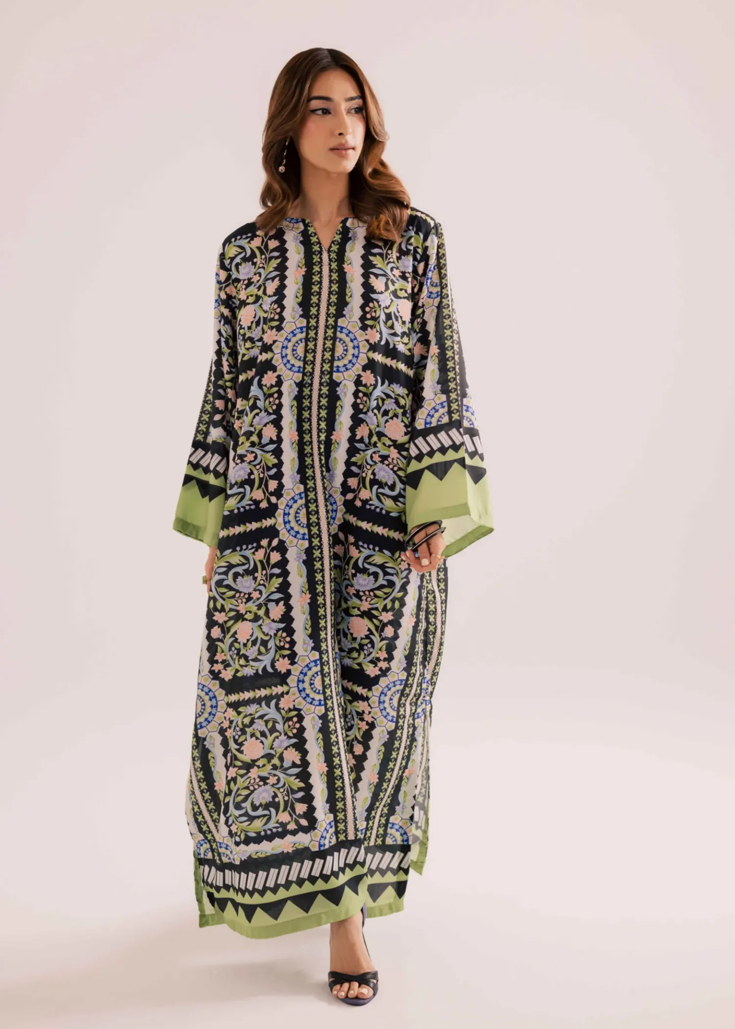 Raw Silk Kaftan in Multi