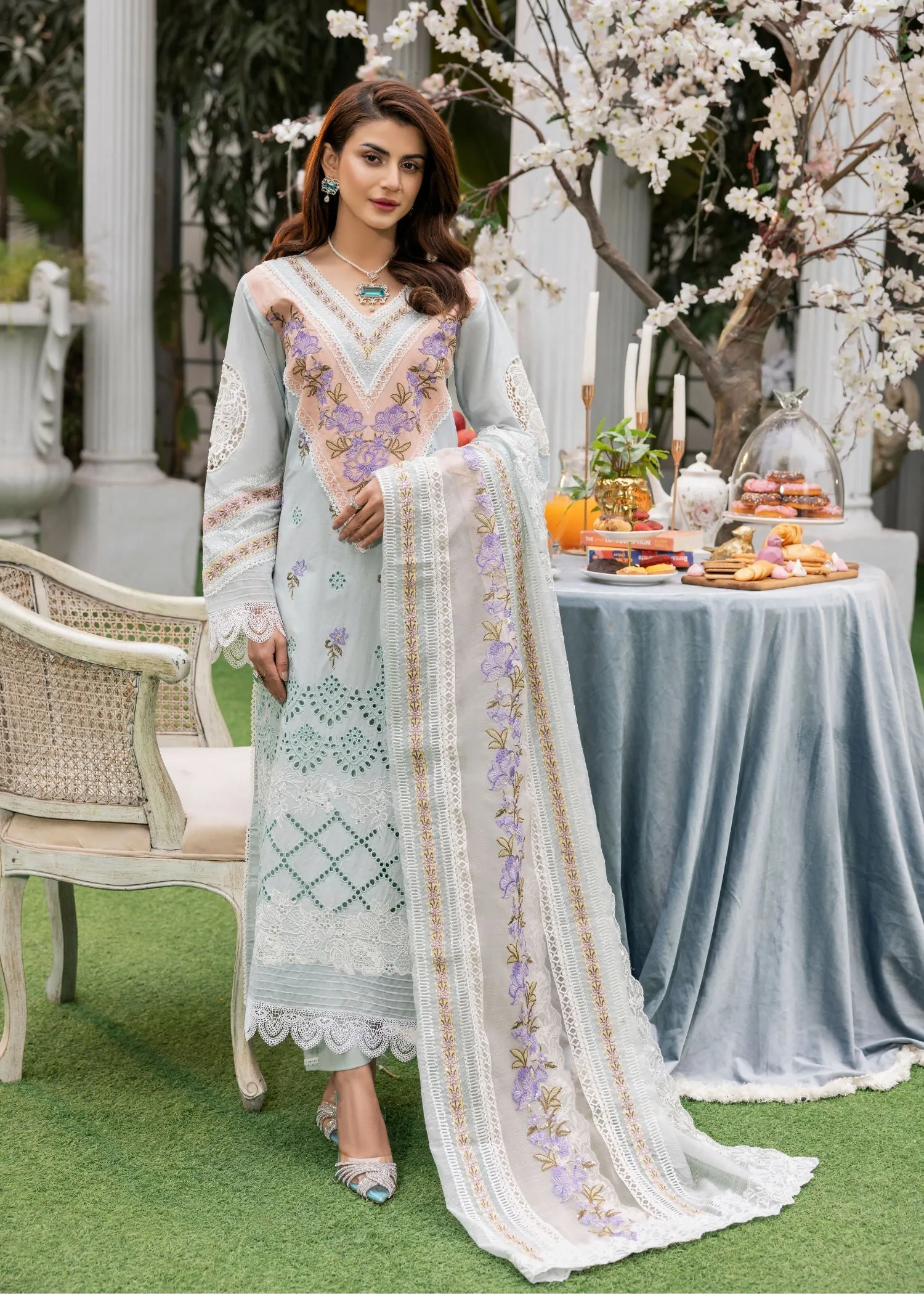 Embroidered Unstitched in Light Blue