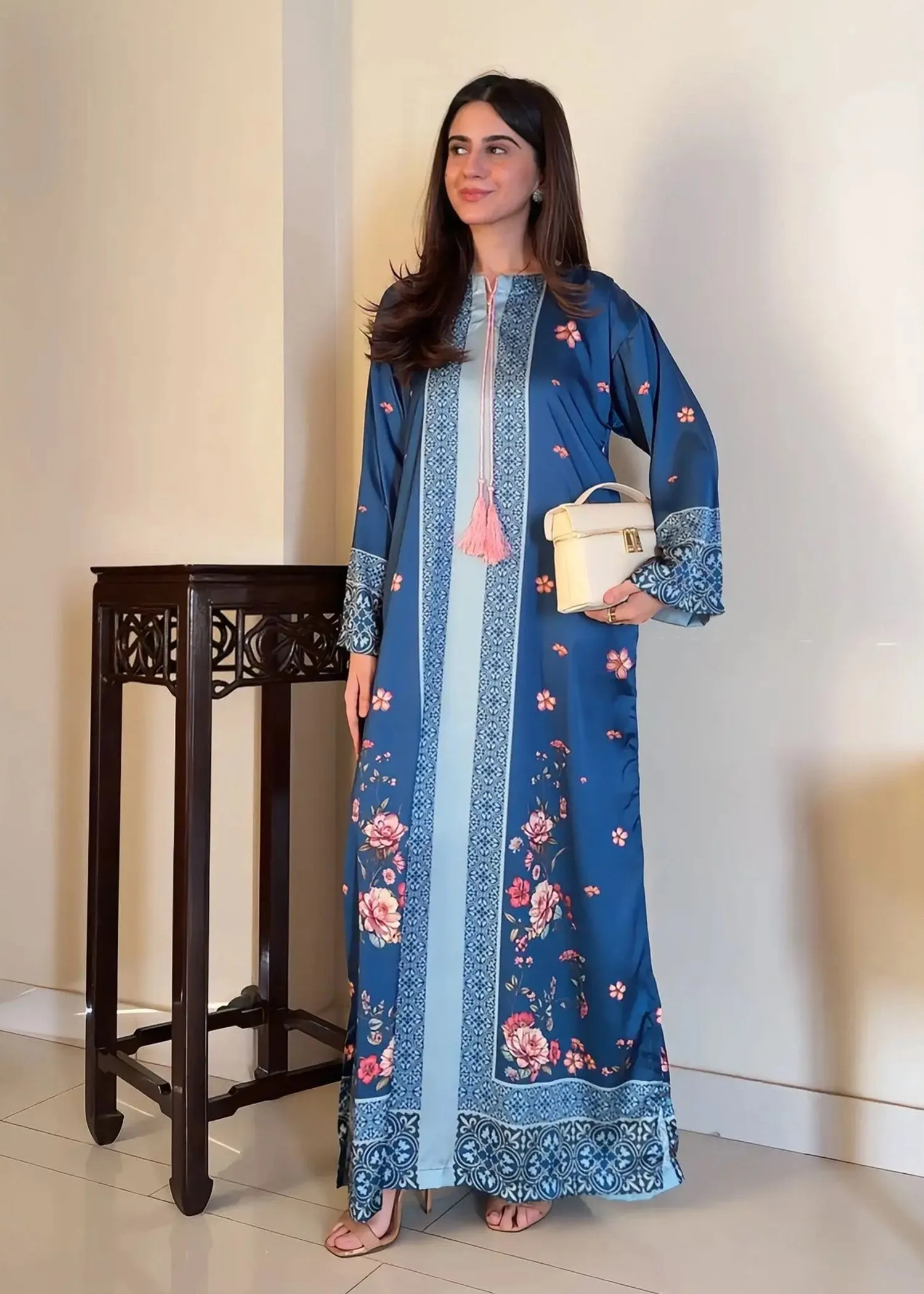Printed Kaftan in Ocean Blue