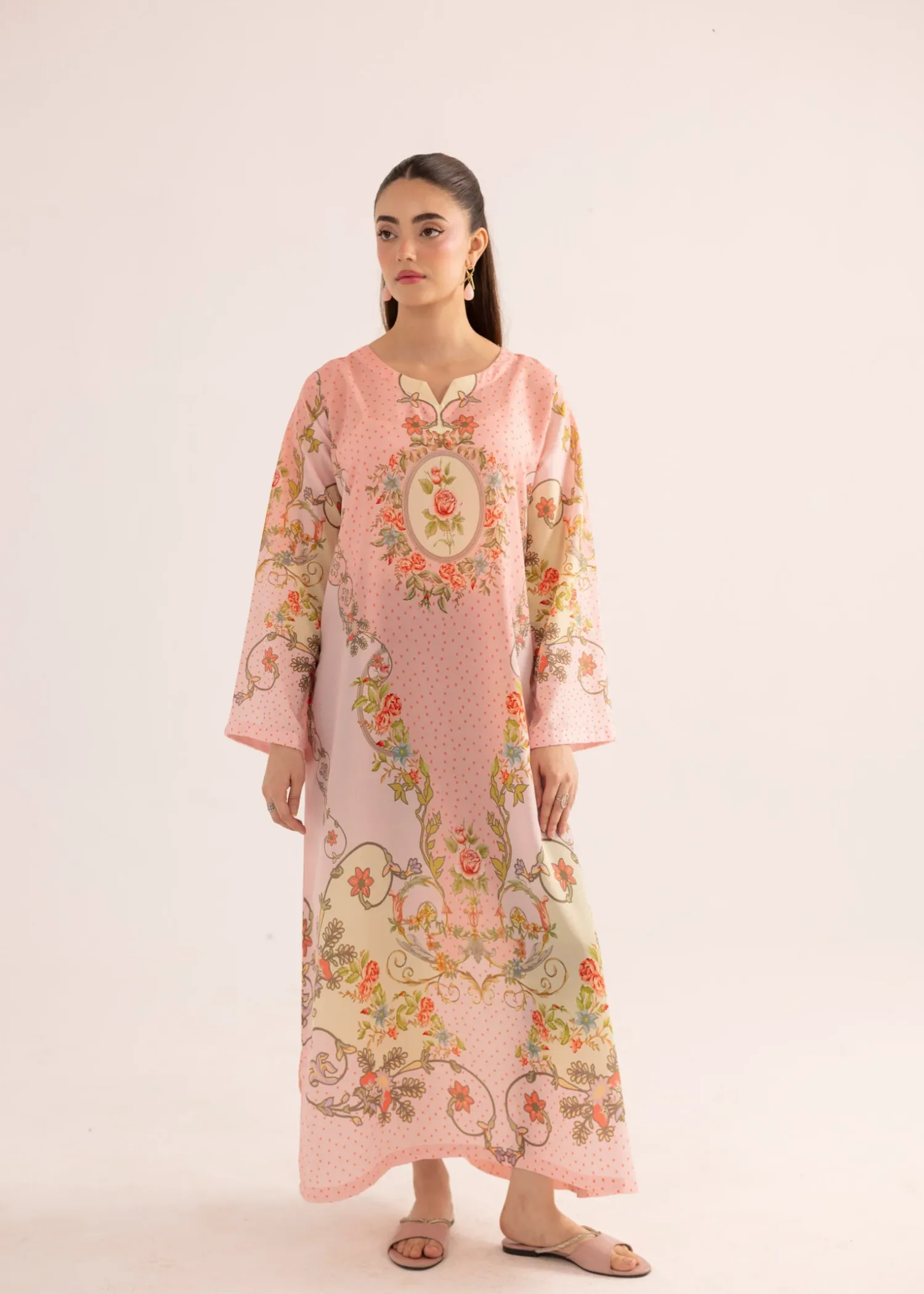 Lawn Kaftan in Peach Pink